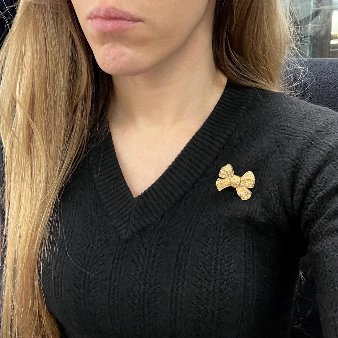 Antique Edwardian Blue White Enameled Bow Brooch Pin 18K Yellow Gold, 6.51 Grams - 4