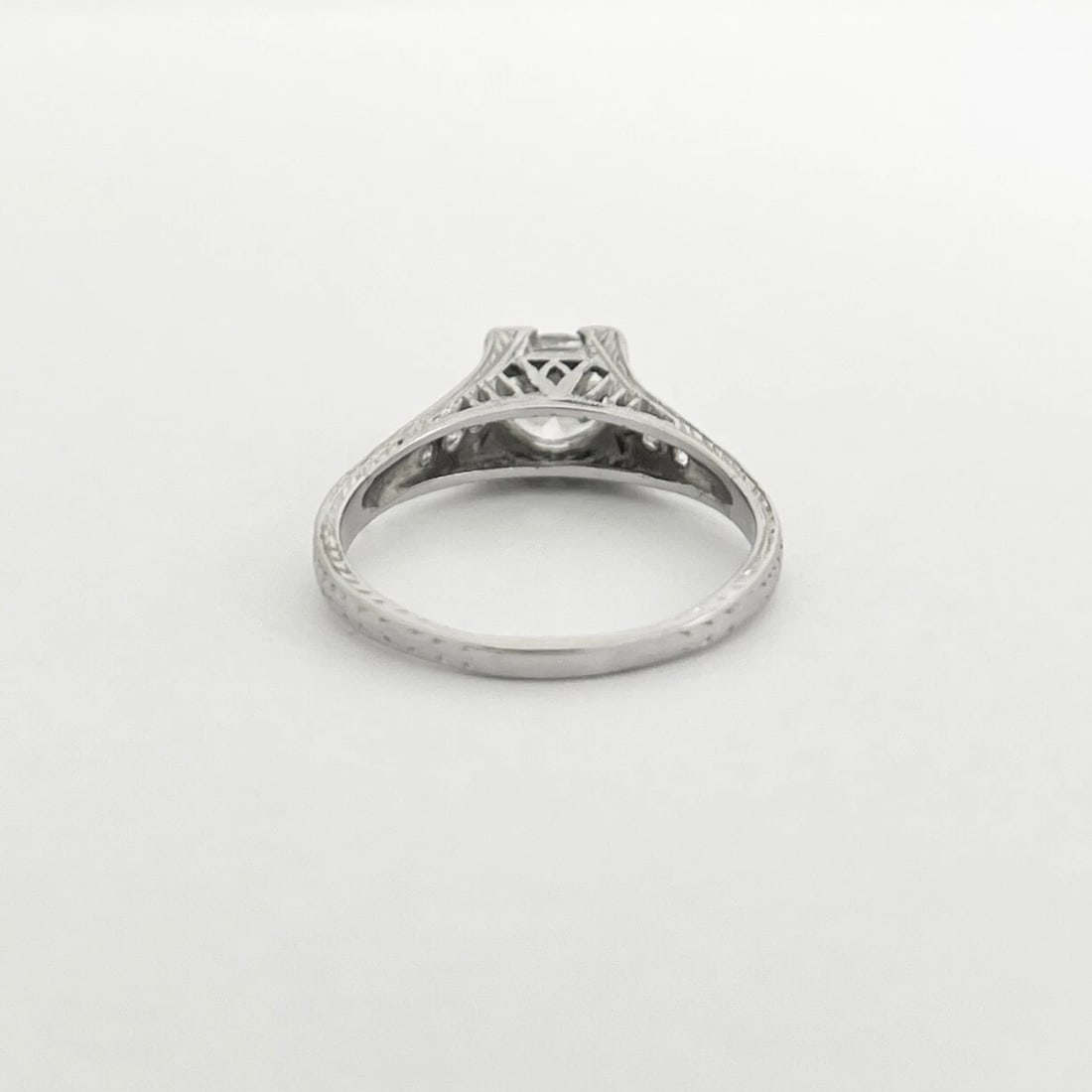 Vintage 1940's Etched Diamond Engagement Ring Platinum, .82 CTW, 3.40 Grams - 8
