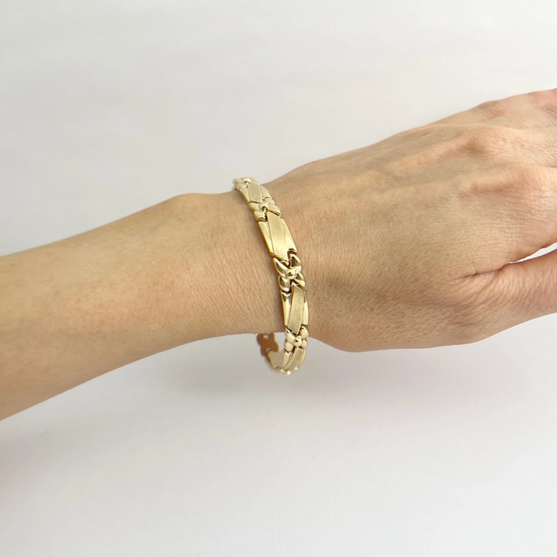 Vintage Geometric Chain Link Bracelet 14K Yellow Gold, 7 Inches, 10.36 Grams - 4
