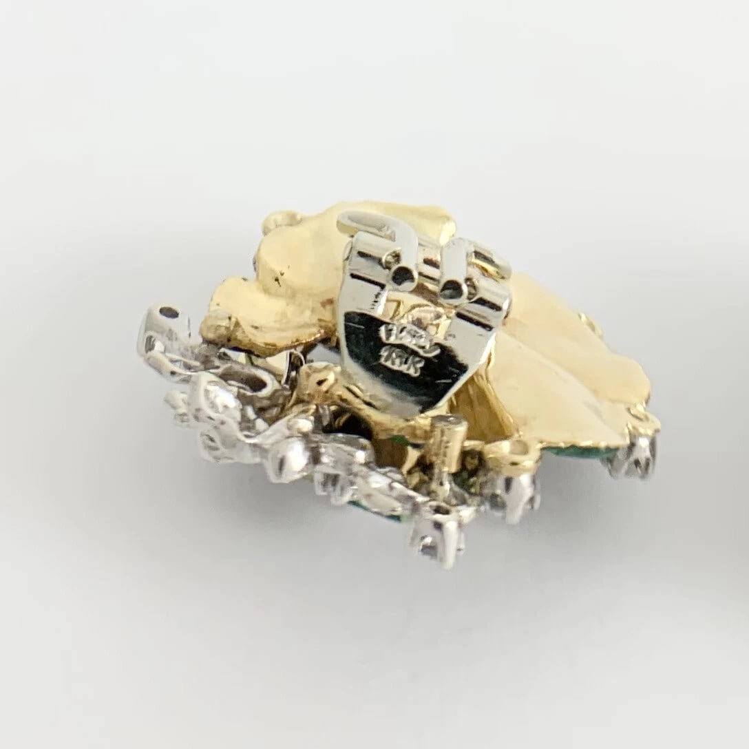 Vintage 1950's Blue Green Enamel Diamond Flower Earrings 18K Yellow Gold 28.40 G - 8