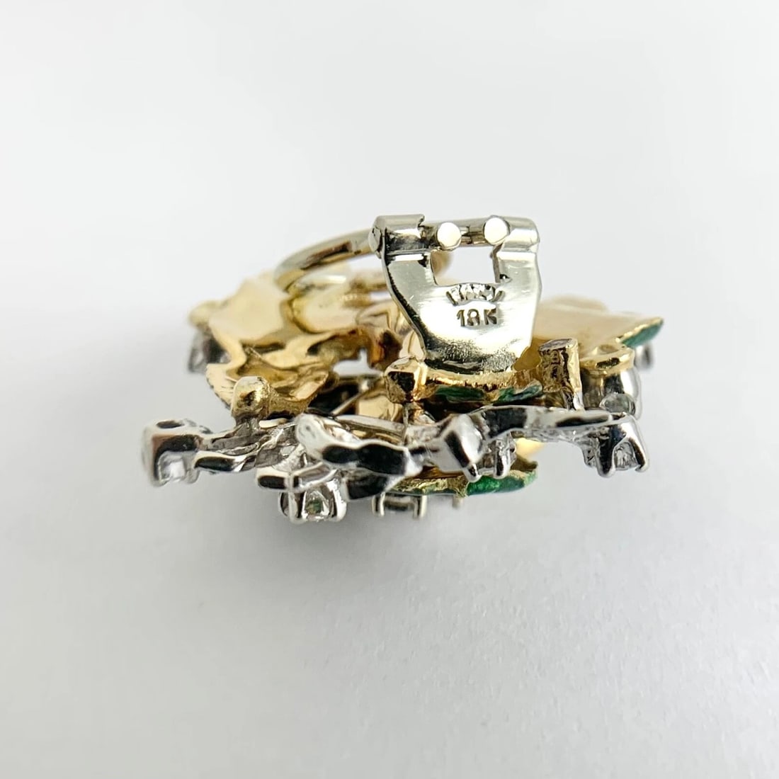 Vintage 1950's Blue Green Enamel Diamond Flower Earrings 18K Yellow Gold 28.40 G - 9