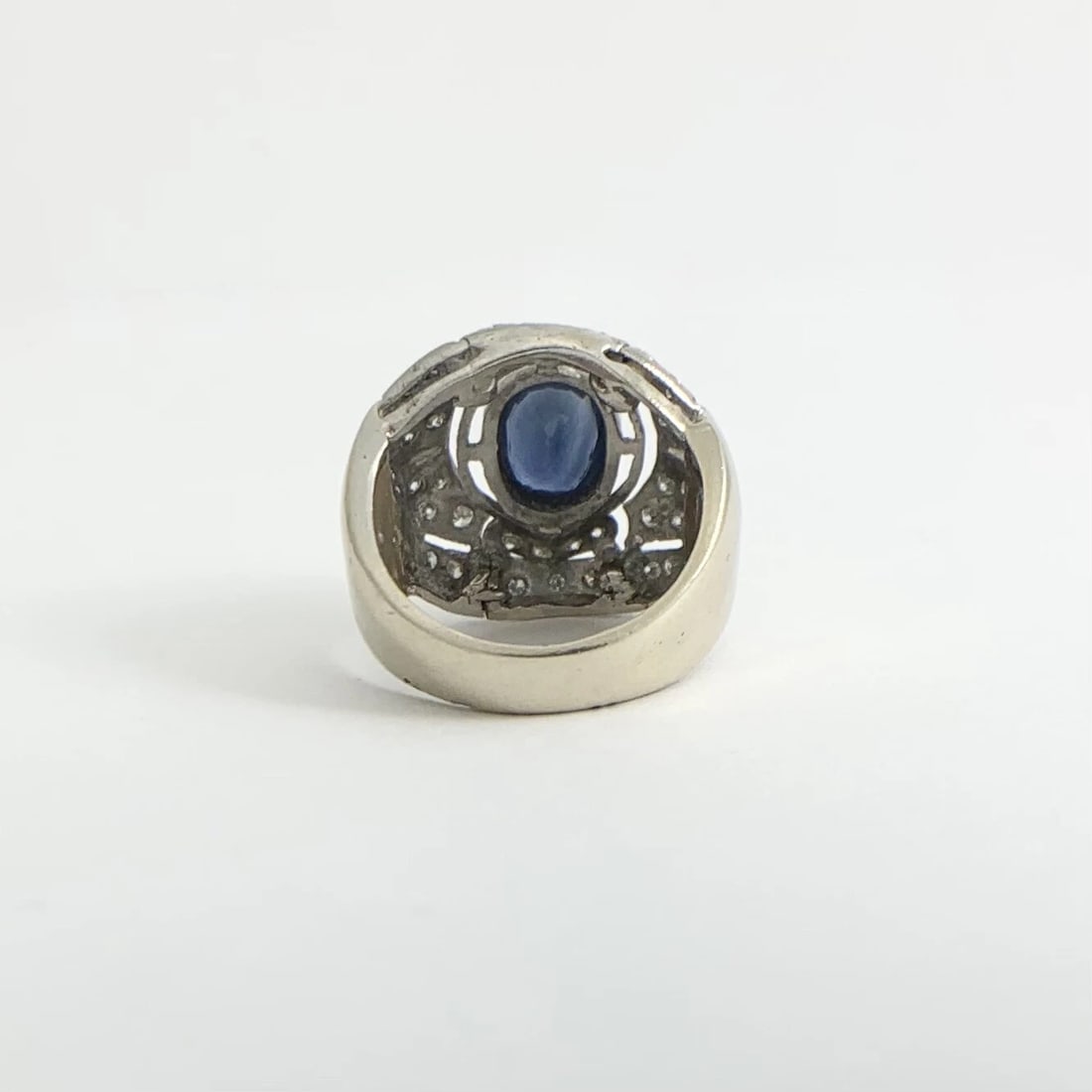 Vintage 1960s Oval Sapphire Diamond Large Statement Ring 14K White Gold 12.20 Gr - 9