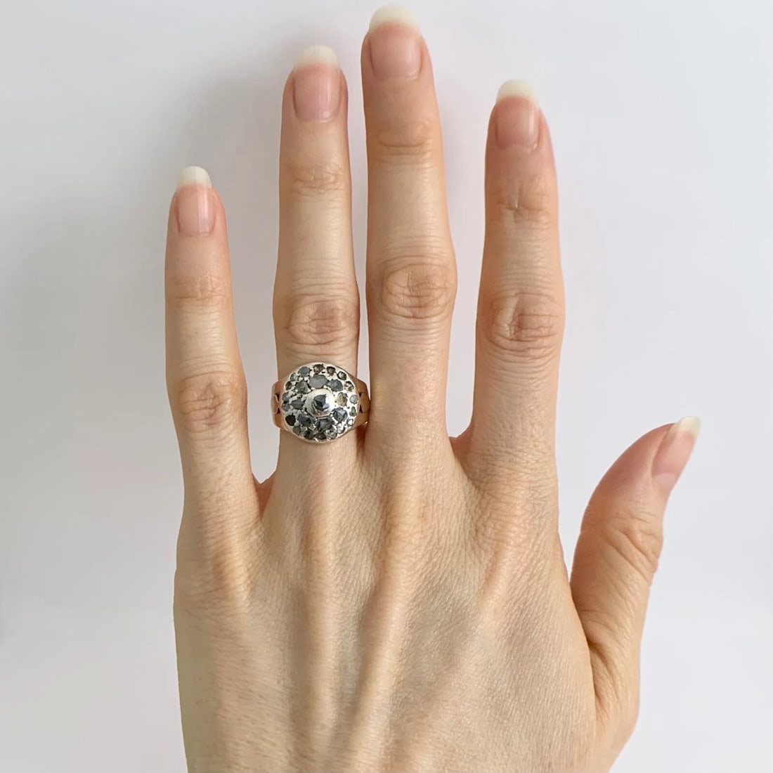 Antique Victorian Pave Green Diamond Round Ring 14K Yellow Gold Silver, 6.44 Gr - 2