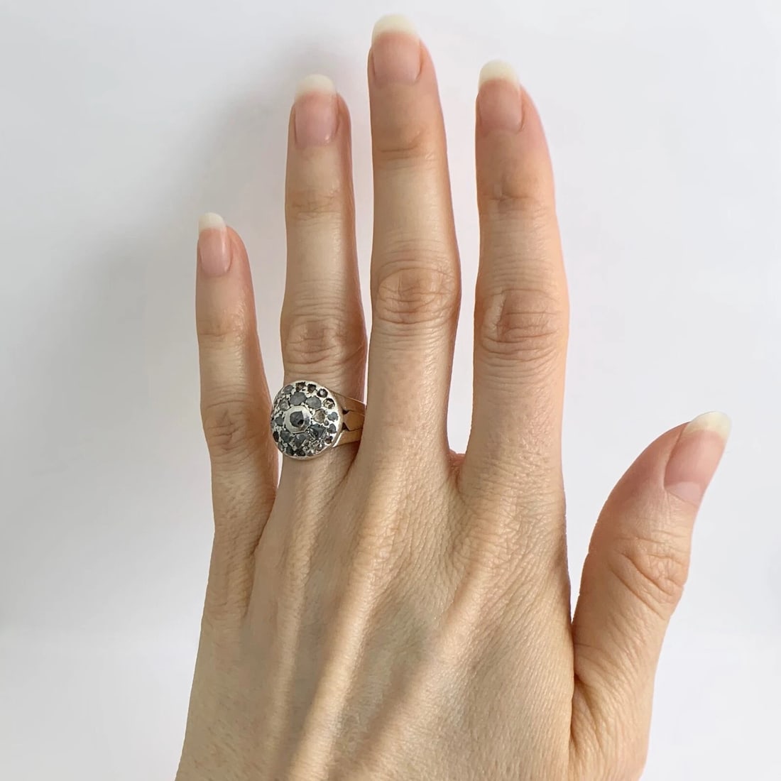 Antique Victorian Pave Green Diamond Round Ring 14K Yellow Gold Silver, 6.44 Gr - 3