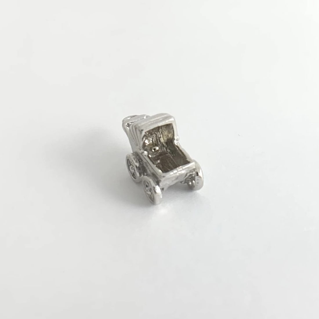Vintage Baby Carriage Buggy Pram Bracelet Charm Pendant 14K White Gold, 3.61 Gr - 9