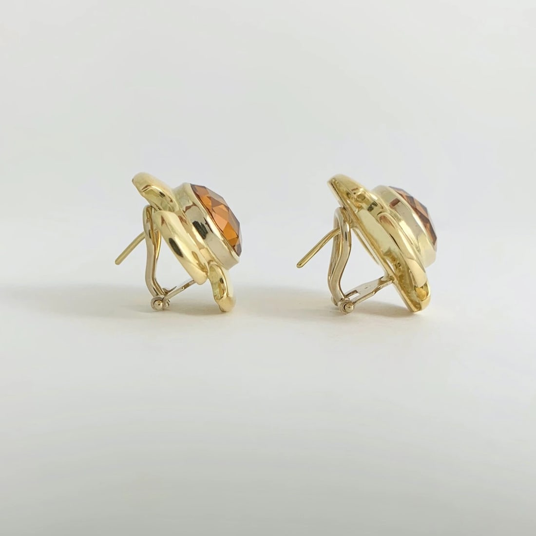 Vintage 1960s Citrine Geometric Drop Stud Earrings 18K Yellow Gold, 13.98 Grams - 7