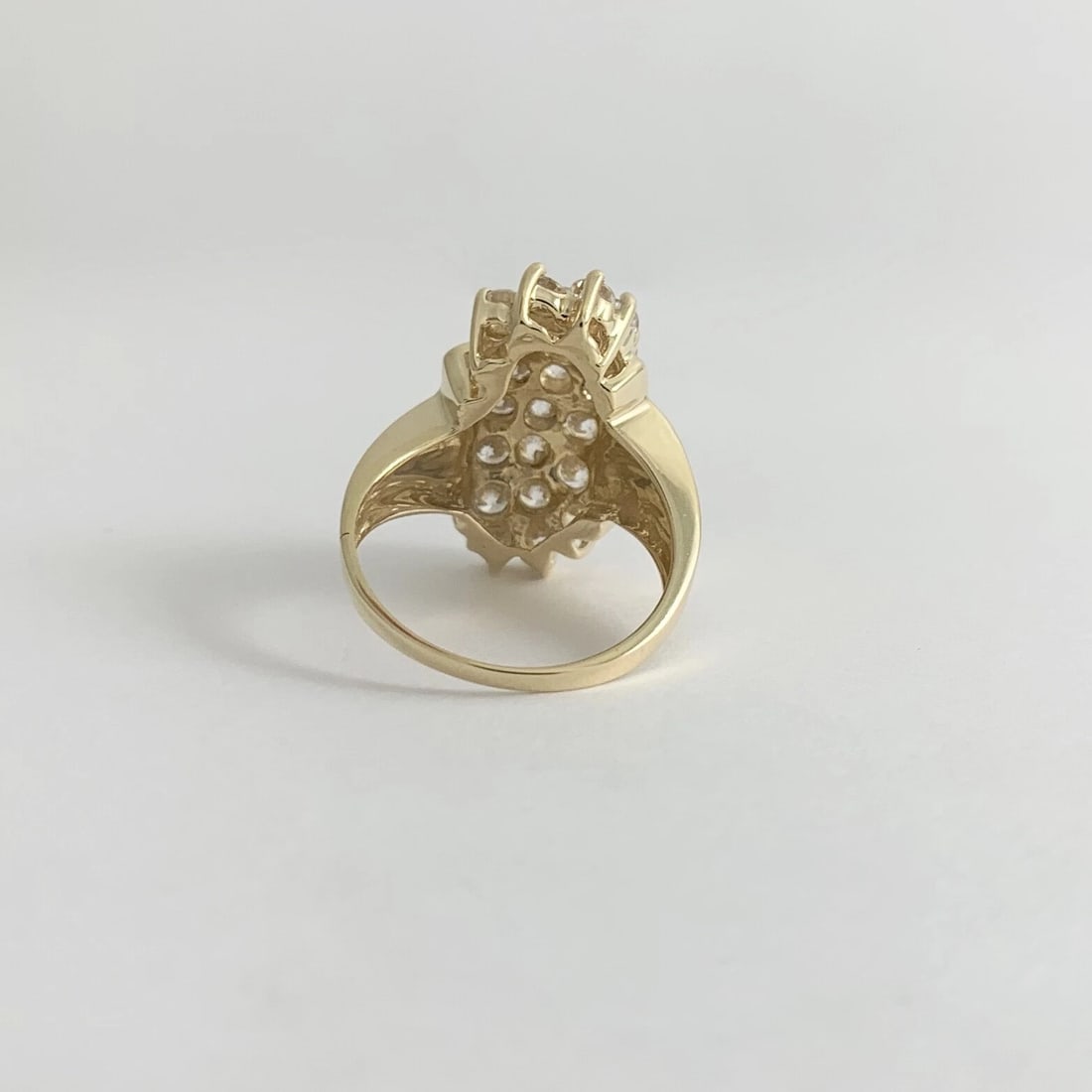 Vintage CZ Cubic Zirconia Long Cluster Cocktail Ring 14K Yellow Gold, 7.44 Gr - 9
