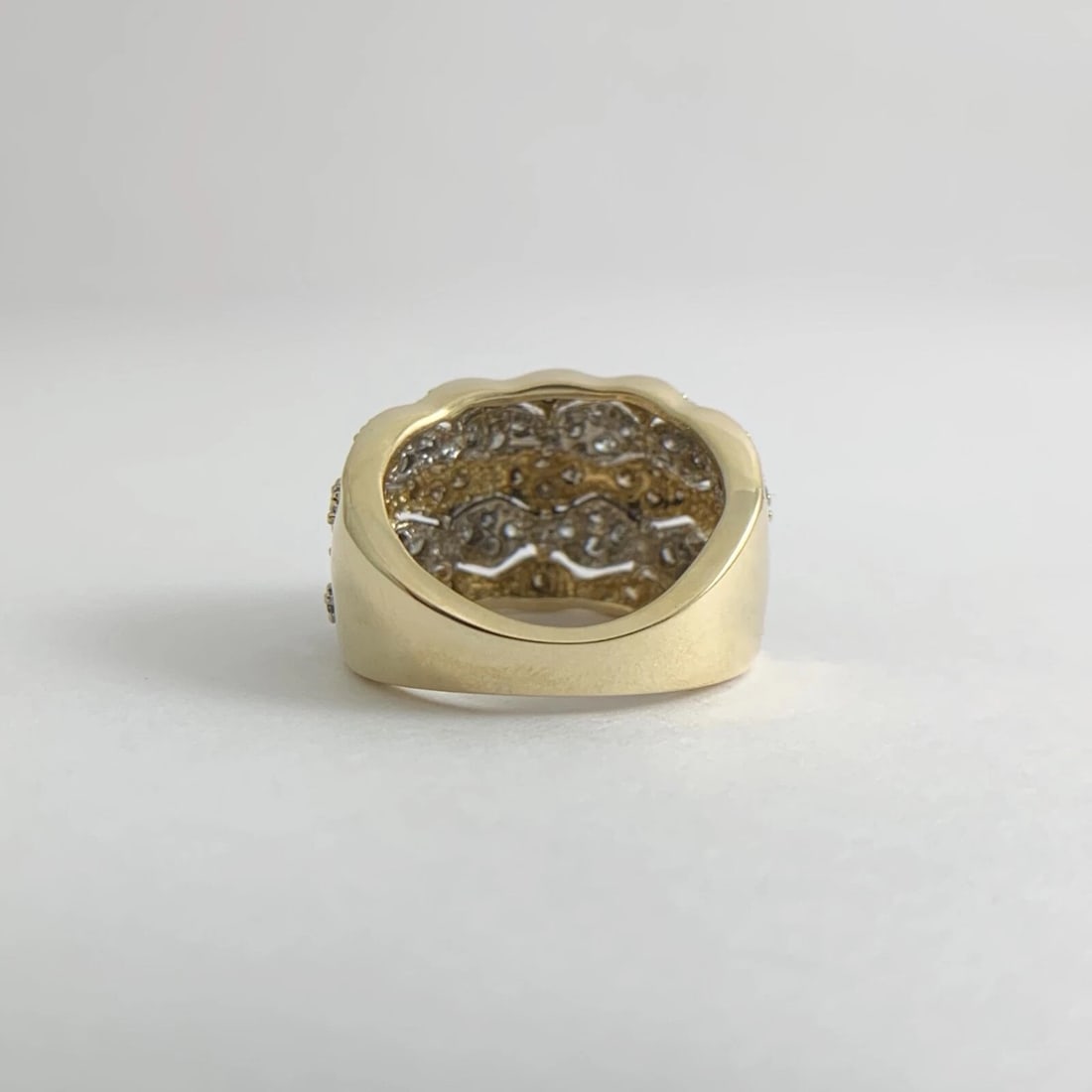 Vintage Brown Cognac White Diamond Wide Band Ring 14K Yellow Gold, 7.19 Grams - 9