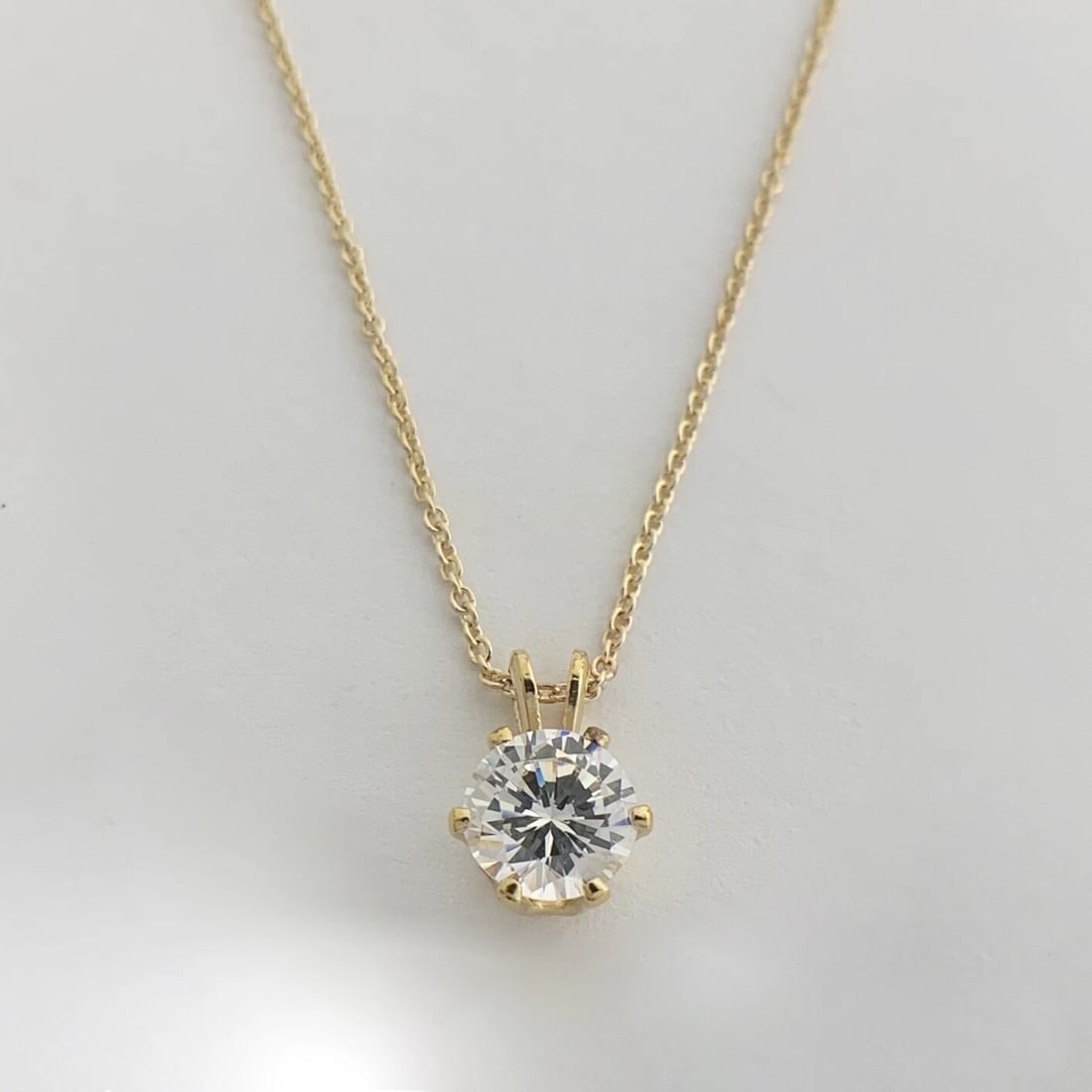 Vintage CZ Cubic Zirconia Solitaire Pendant Necklace 14K Yellow Gold, 2.24 Gram - 6