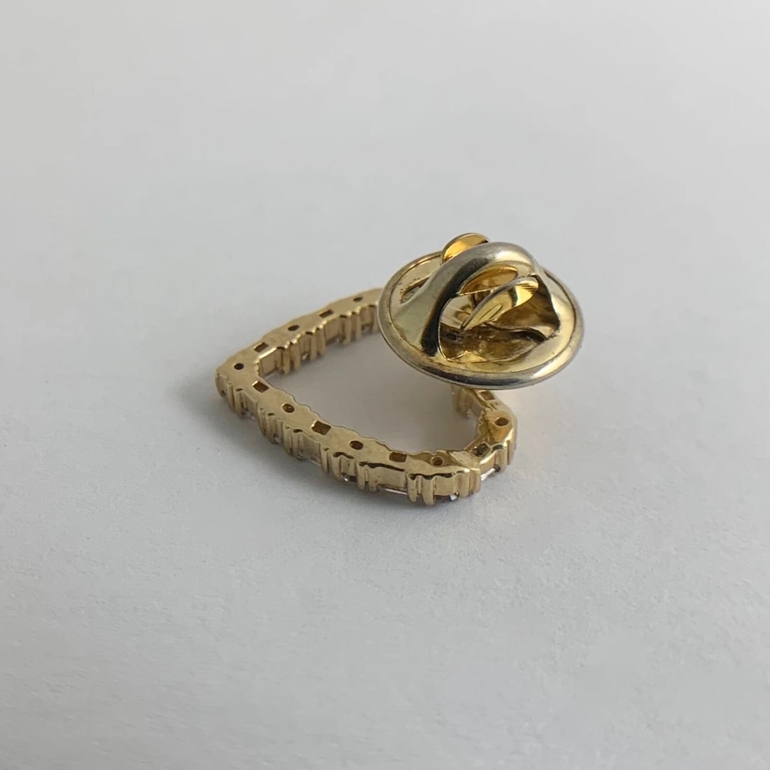 Vintage 1960's Diamond Heart Brooch Pin Tie Tack 14K Yellow Gold, 2.52 Grams - 11