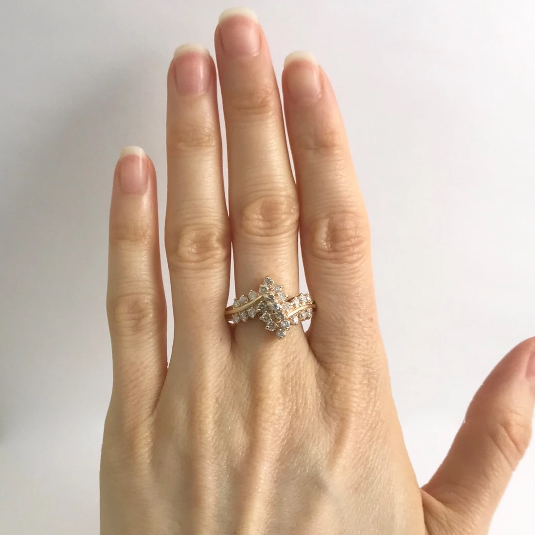 Vintage Diamond Zigzag Cluster Cocktail Ring 14K Yellow Gold, .65 CTW, 5.10 Gram - 2