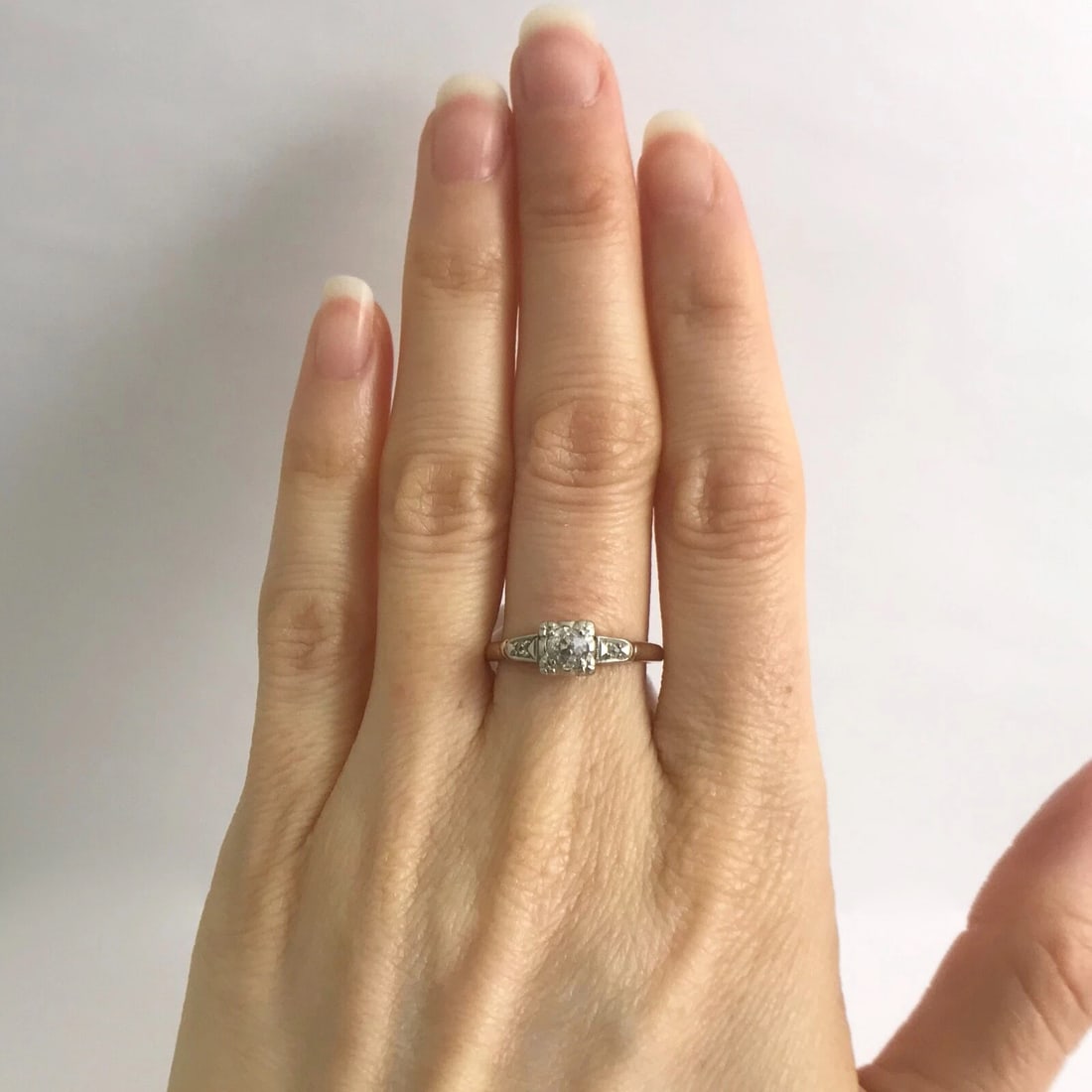 Vintage 1930's European Cut Diamond Engagement Ring 14K Yellow White Gold 1.78 G - 2