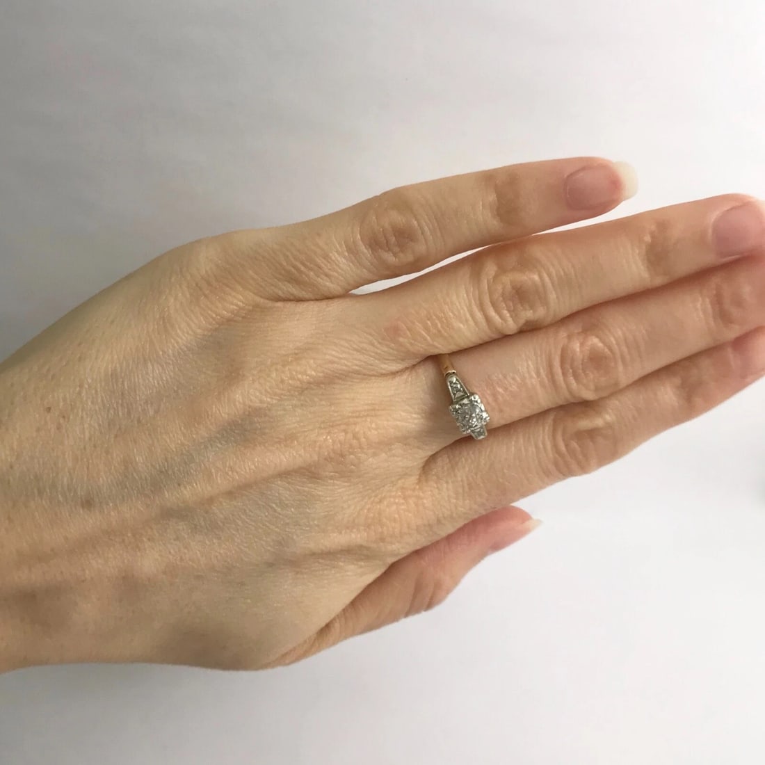 Vintage 1930's European Cut Diamond Engagement Ring 14K Yellow White Gold 1.78 G - 4