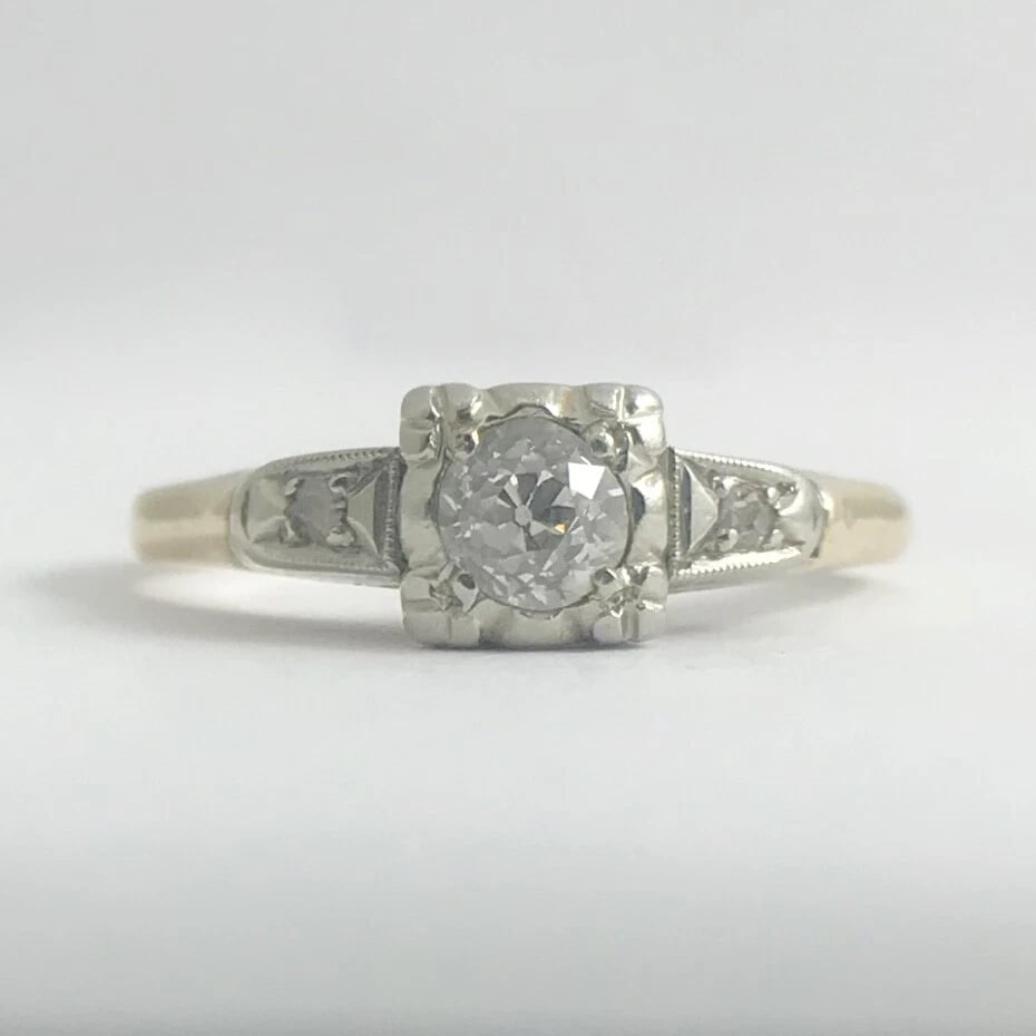 Vintage 1930's European Cut Diamond Engagement Ring 14K Yellow White Gold 1.78 G - 7