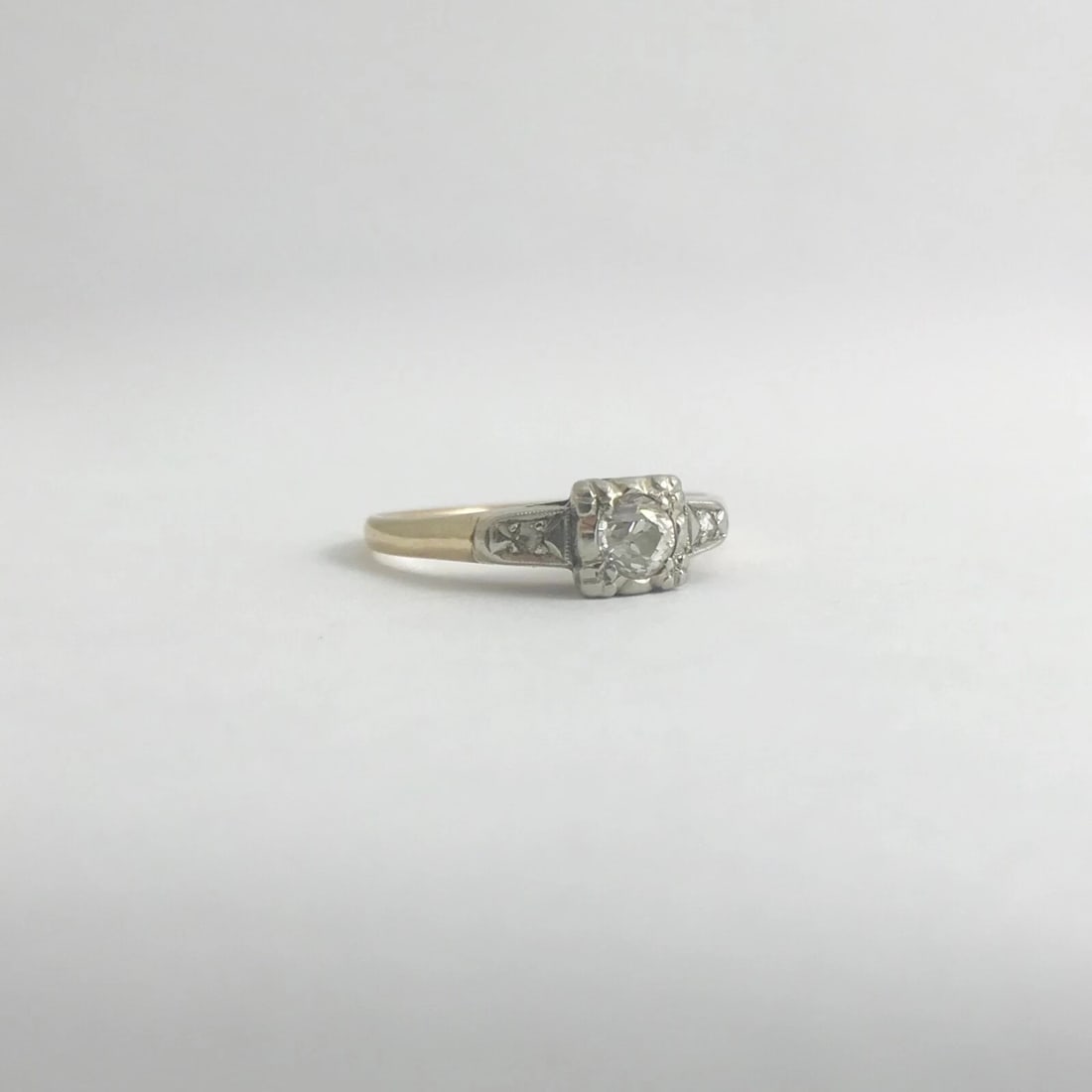 Vintage 1930's European Cut Diamond Engagement Ring 14K Yellow White Gold 1.78 G - 9