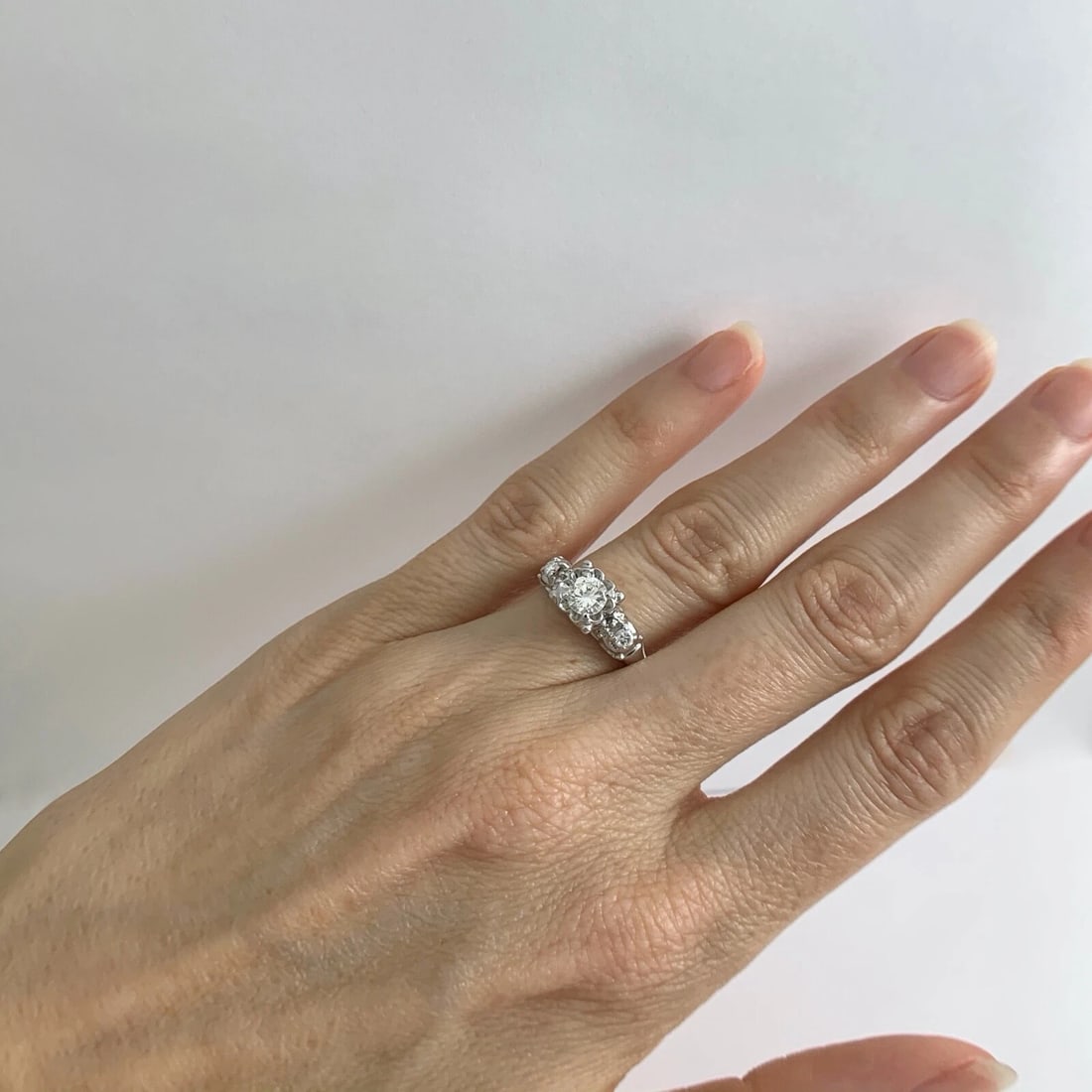 Vintage 3-Stone Diamond Scalloped Engagement Ring 14K White Gold, 3.38 Grams - 4