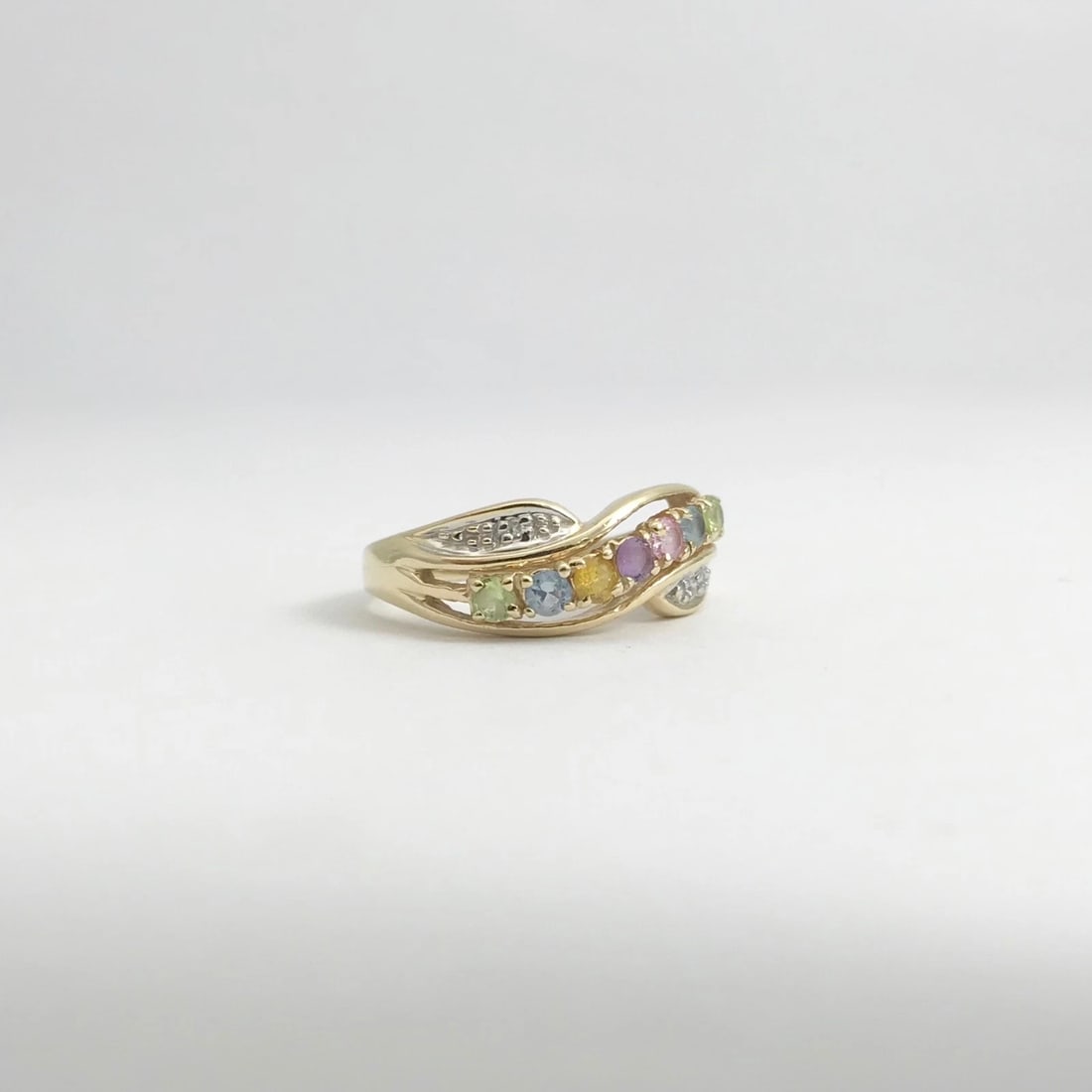 Vintage Peridot Topaz Citrine Multicolored Gemstone Ring 14K Yellow Gold 3.71 Gr - 8