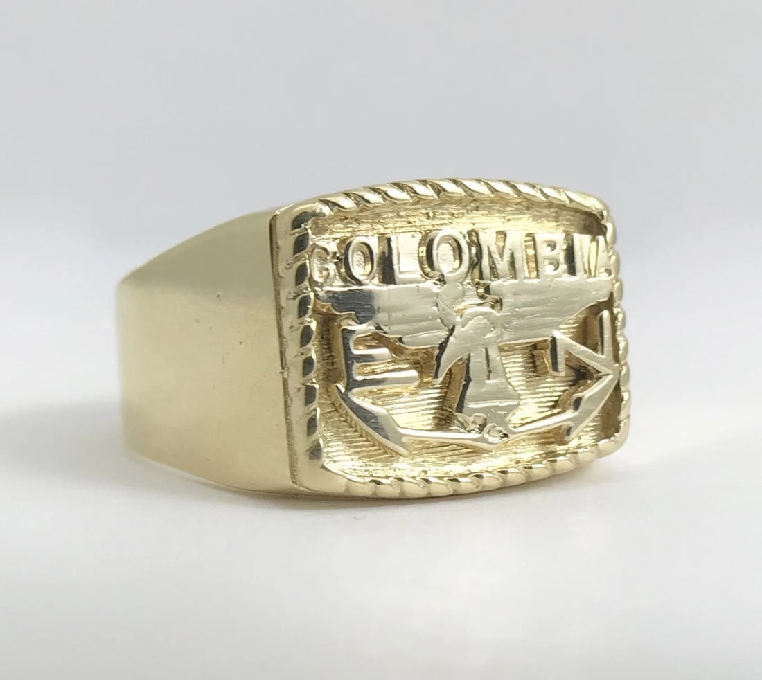 Vintage Men's Colombia Flat Top Ring 14K Yellow Gold, Size 10.25, 12.52 Grams - 8