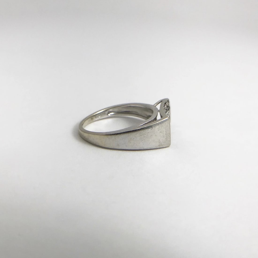 Vintage Brown Cognac White Diamond Concave Flat Top Ring 14K White Gold, 2.7 Gr - 8