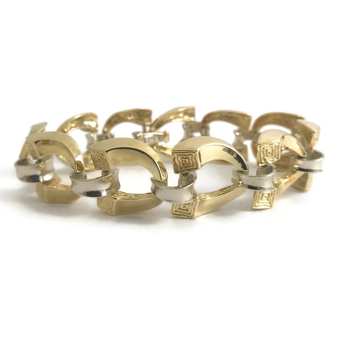 Vintage 1940's Two-Tone Horseshoe Chain Link Bracelet 18K Yellow Gold, 36.71 Gr (1 of 11)