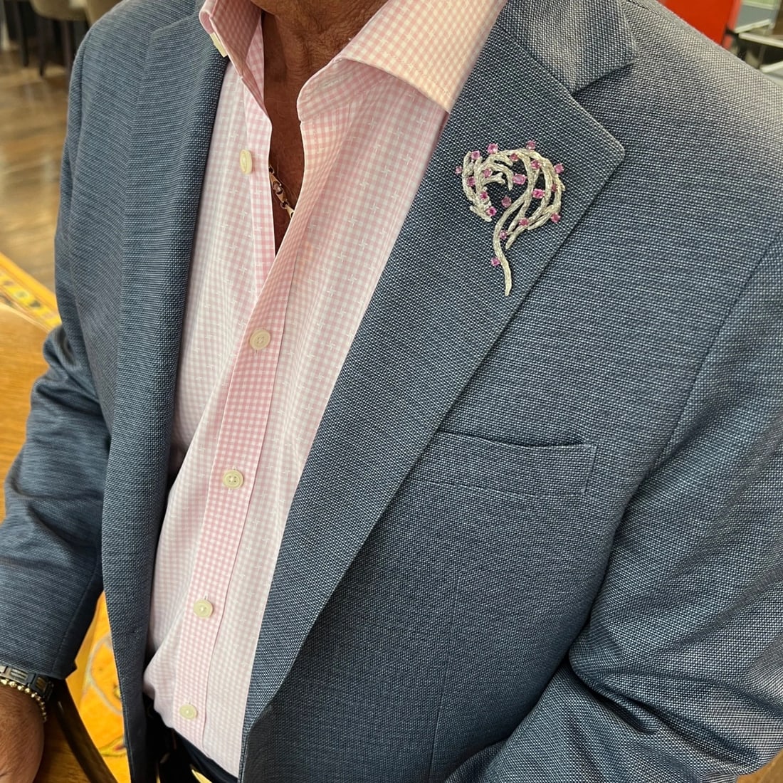 Vintage 1960's Pink Sapphire Gemstone Brooch Pin 18K White Gold, 23.5 Grams - 6