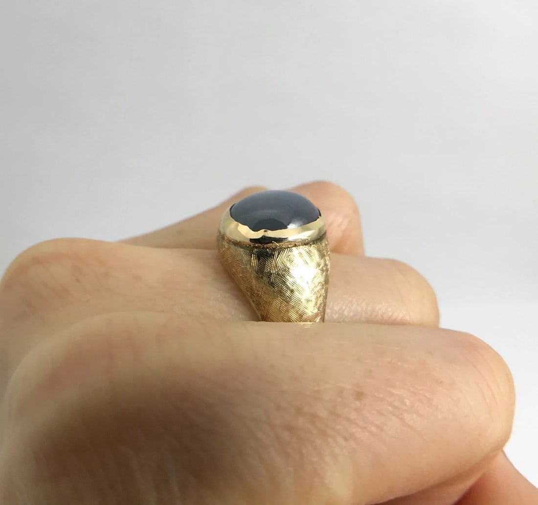 Vintage 1960's Handmade Oval Star Sapphire Ring 14K Yellow Gold, 11.95 Grams - 5