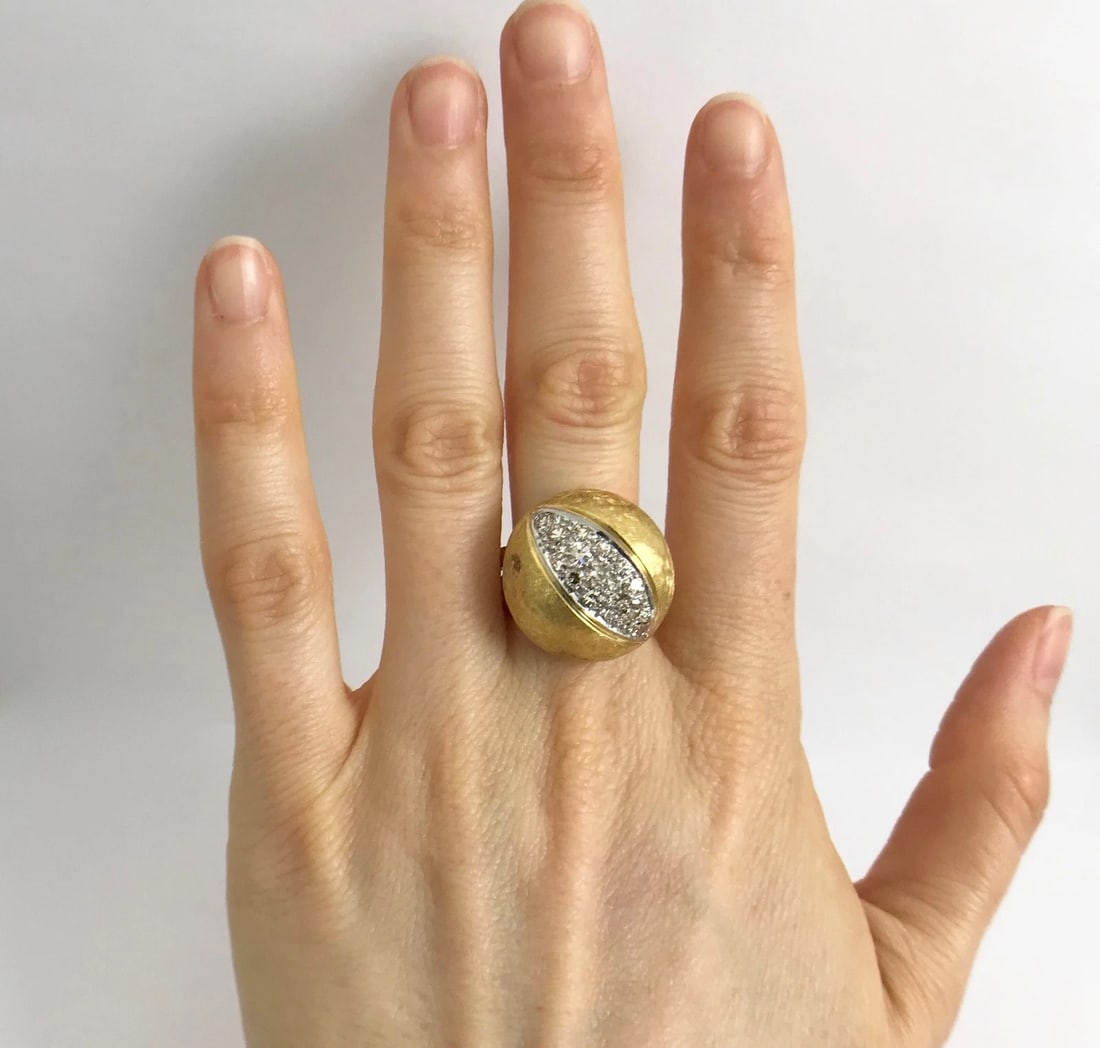 Vintage 1960's Diamond Dome Cocktail Ring 18K Yellow Gold, .40 CTW, 14.27 Grams - 2