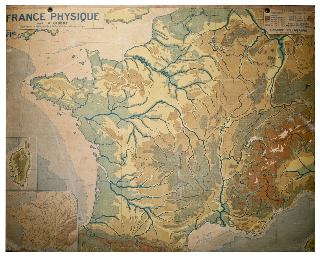 LARGE FRENCH SCHOOL Aid Geographic MAP OF FRANCE Art deco period 1930 Delagrave - 2