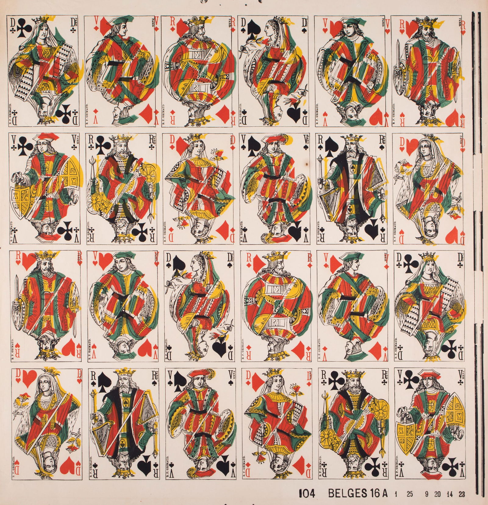 Uncut sheet playing card French suite Grimaud first run try out - 2