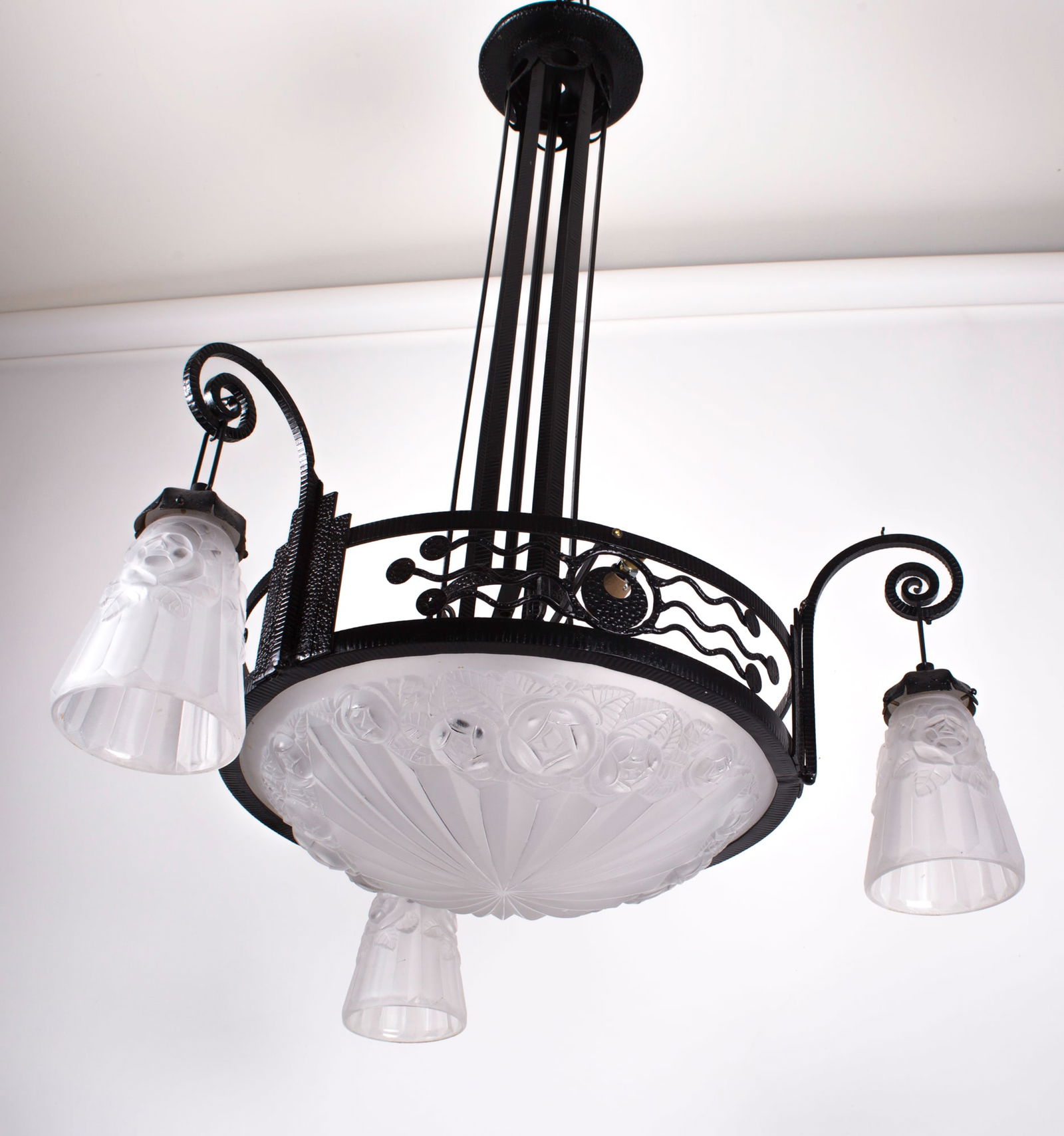 FRENCH Art-Deco Chandelier Degue David Guéron pressed glass - 2