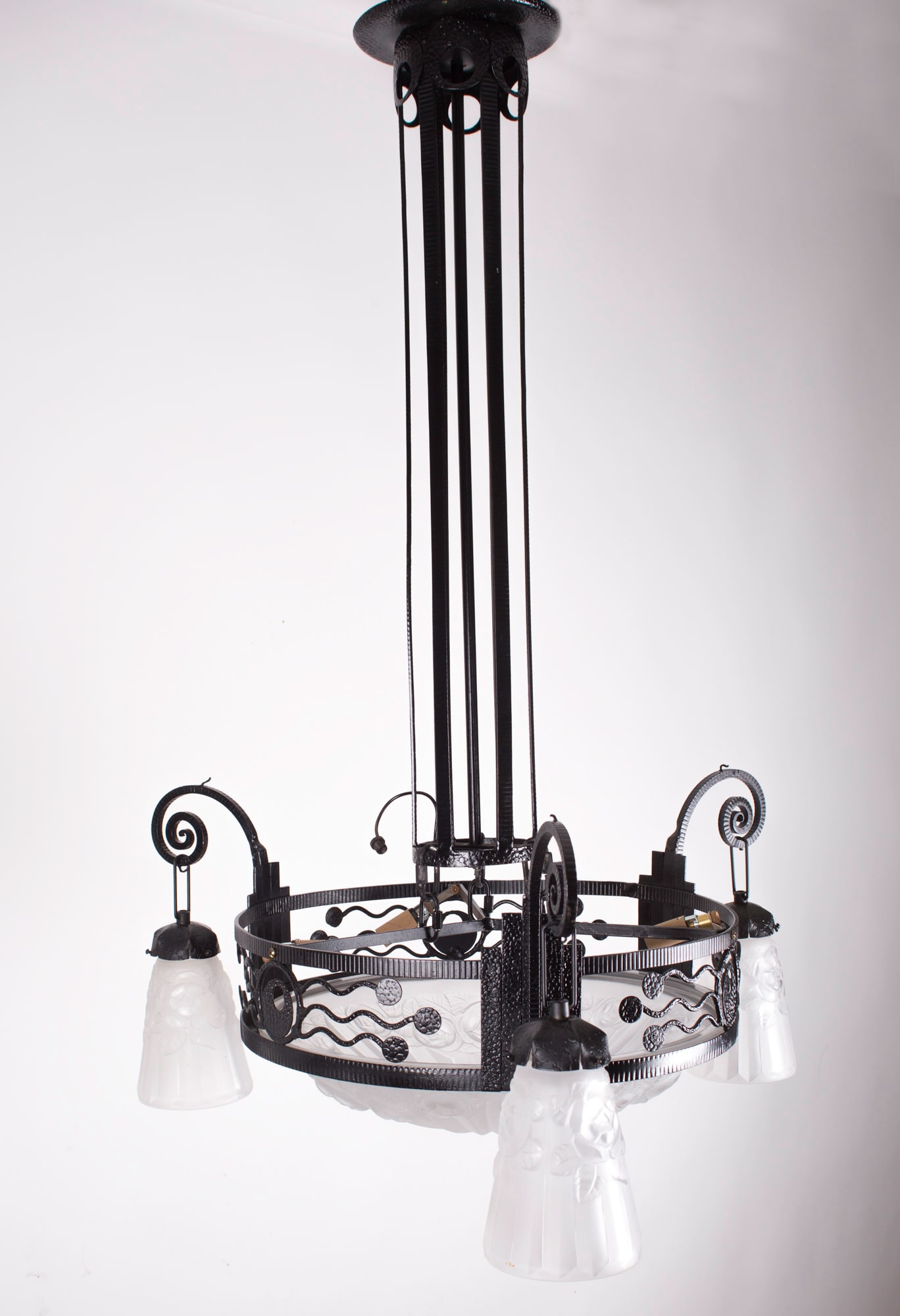 FRENCH Art-Deco Chandelier Degue David Guéron pressed glass - 3