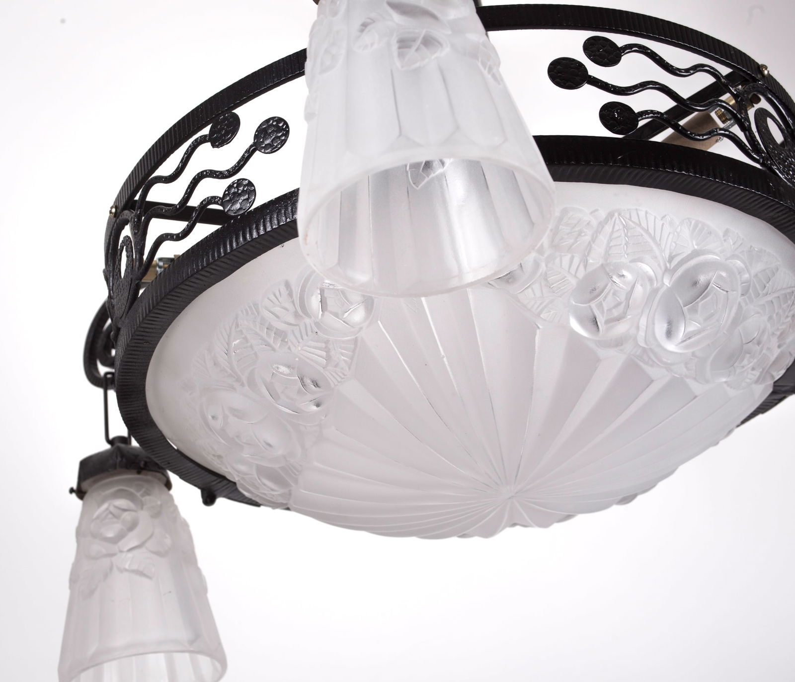 FRENCH Art-Deco Chandelier Degue David Guéron pressed glass - 4