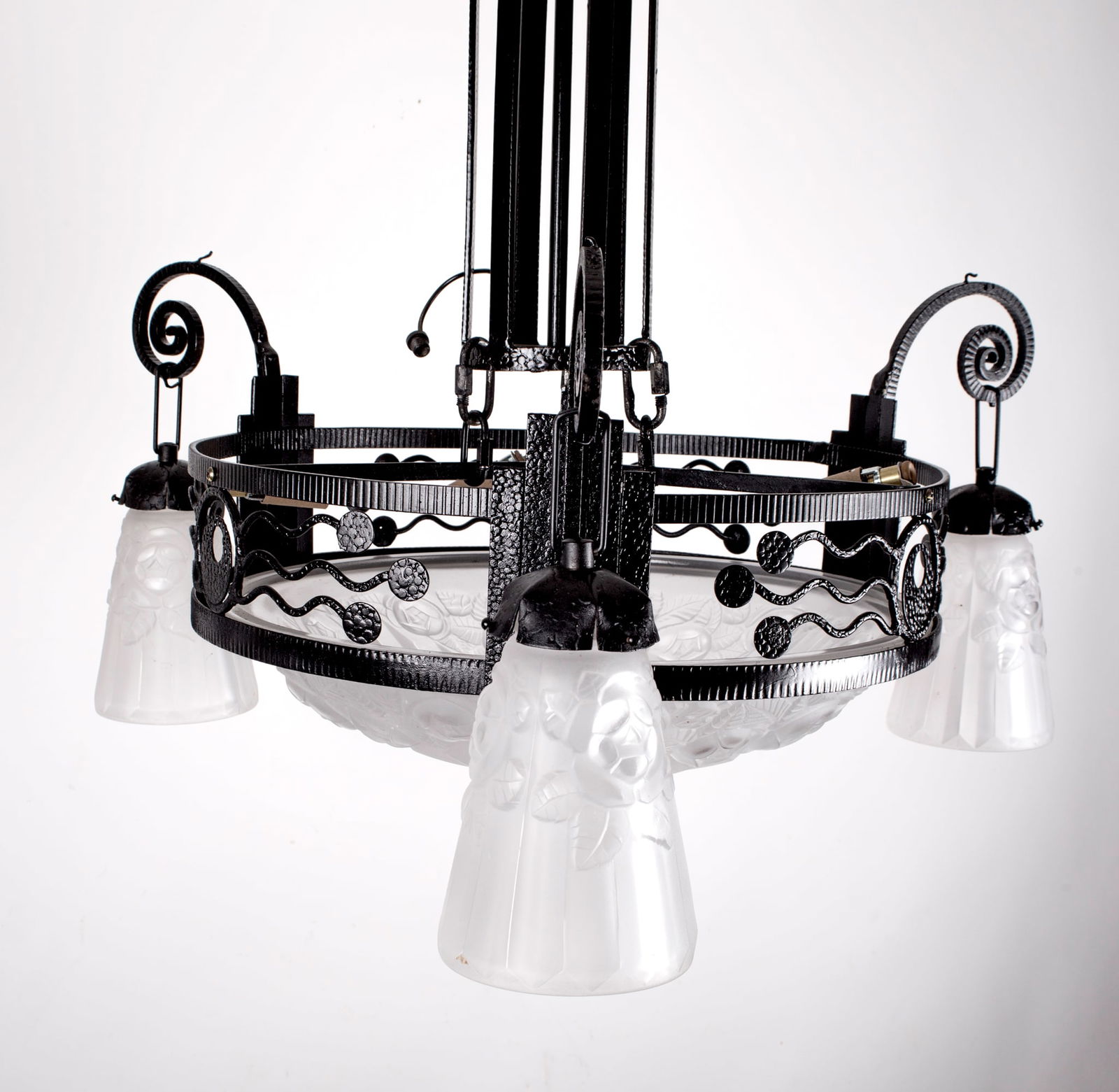 FRENCH Art-Deco Chandelier Degue David Guéron pressed glass - 6