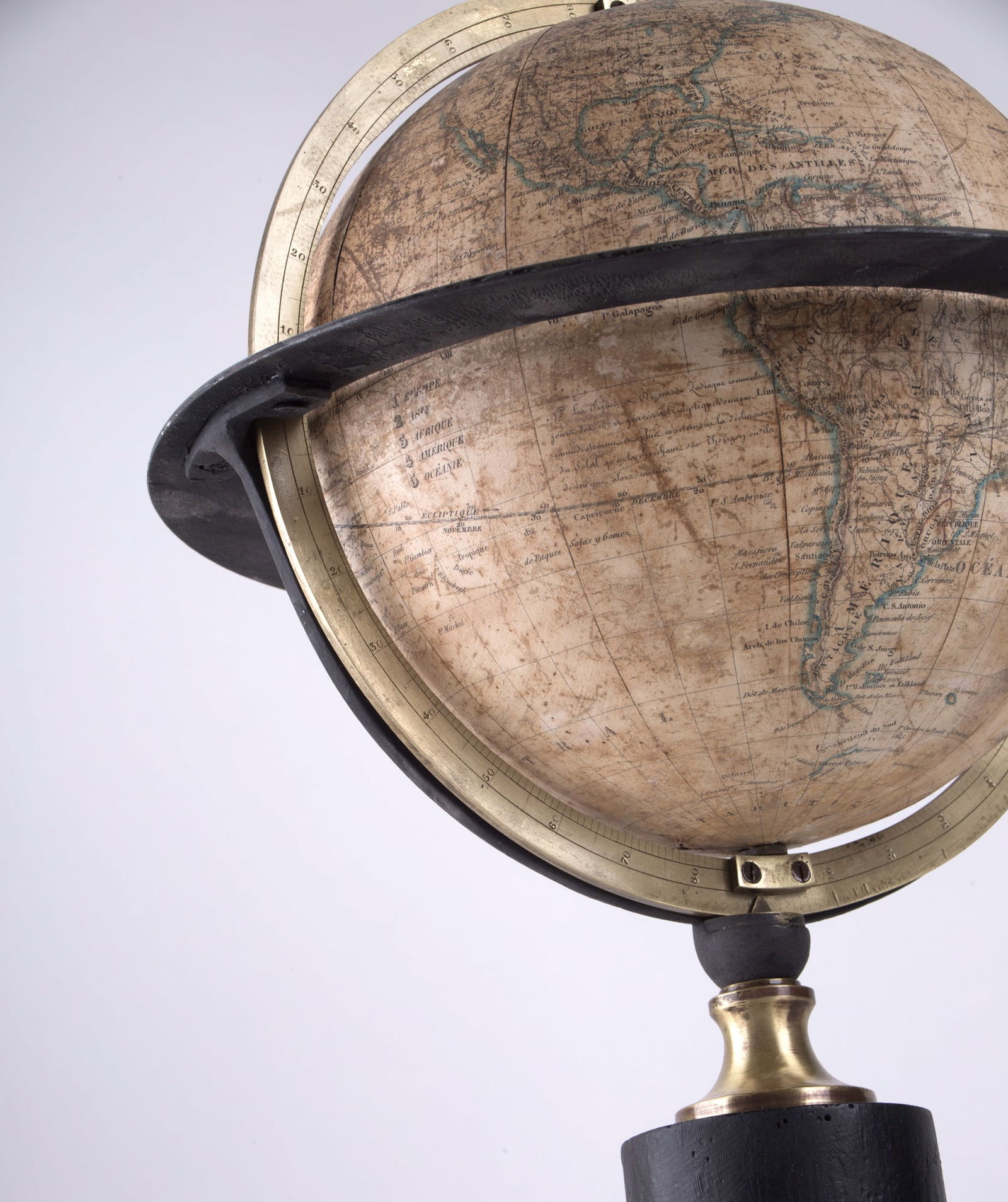 1844 Charles Dien 10" FRENCH TERRESTRIAL GLOBE ANTIQUE BRASS MERIDIEN - 4