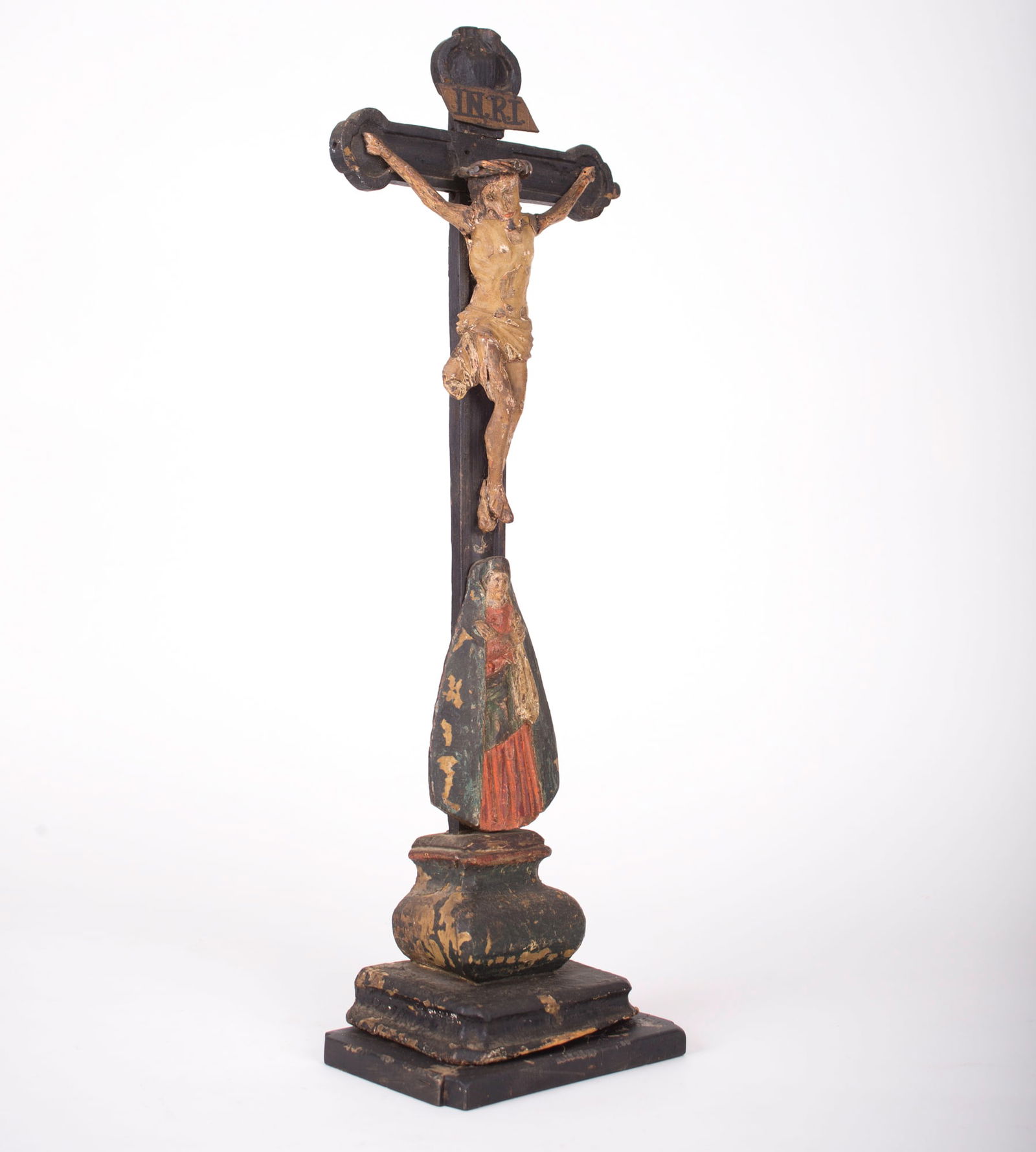 French early 18th Century Carved And Painted Wooden Crucifix - 4