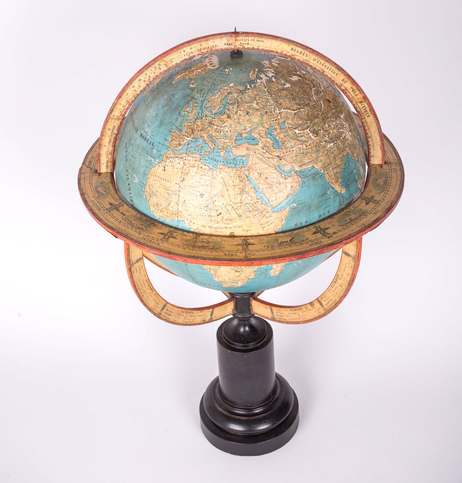 1850 LARGE 14" THURY & BELNET FRENCH ANTIQUE TERRESTRIAL GLOBE MAPPEMONDE - 2