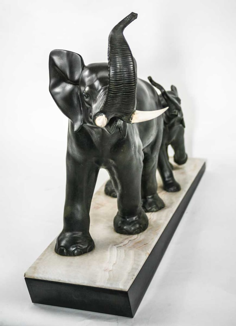 LARGE FRENCH ART DECO ELEPHANTS SCULPTURE IRENEE ROCHARD - 4