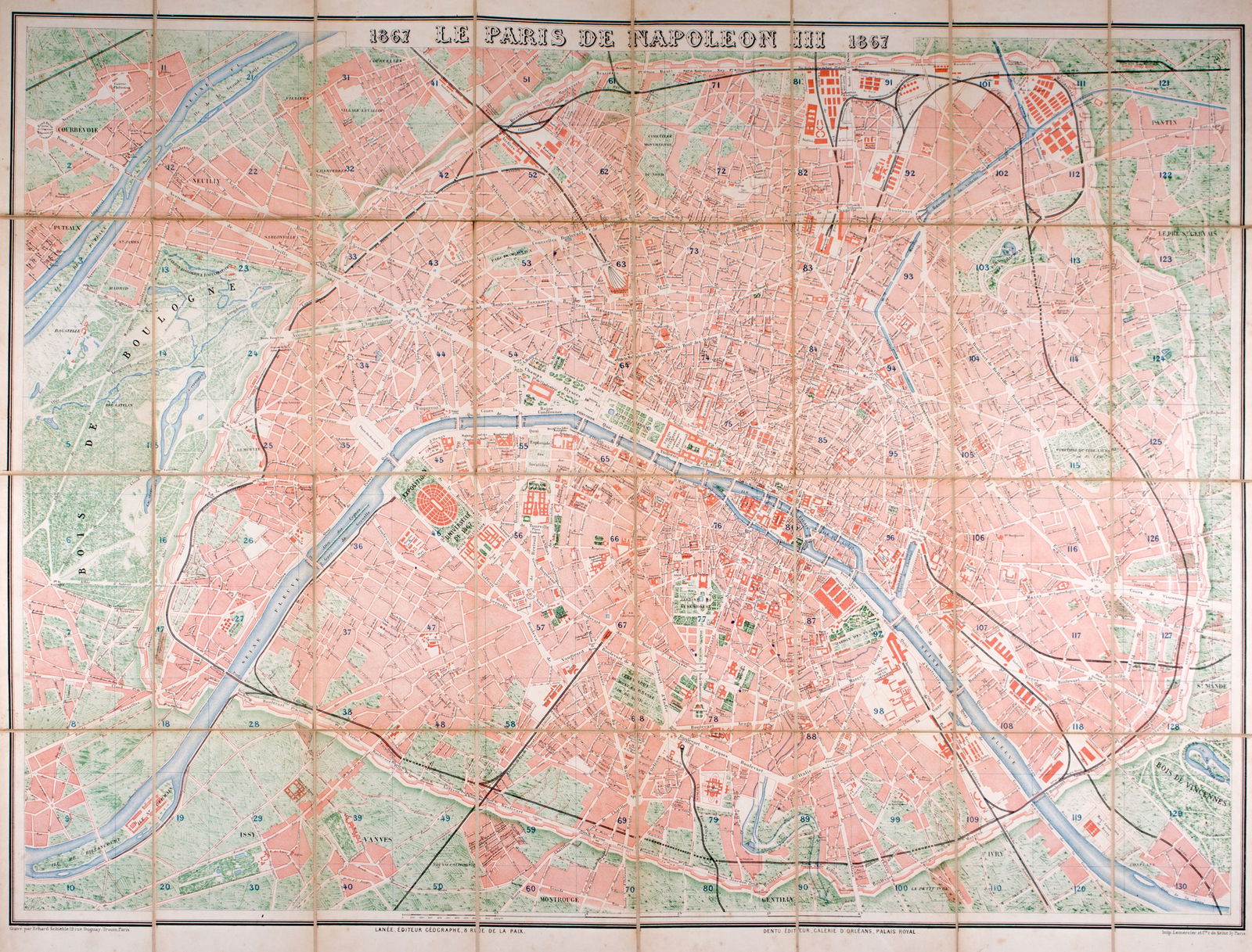 Nouveau plan de Paris 1867 by Lanee Editeur-Geographer: Title: Nouveau plan de Paris 1867 by Lanee Editeur-Geographer Description: Nouveau plan de Paris 1867 by Lanee, Editeur-Geographer engraved by Erhard-Sehieble .This map feature the old fortification