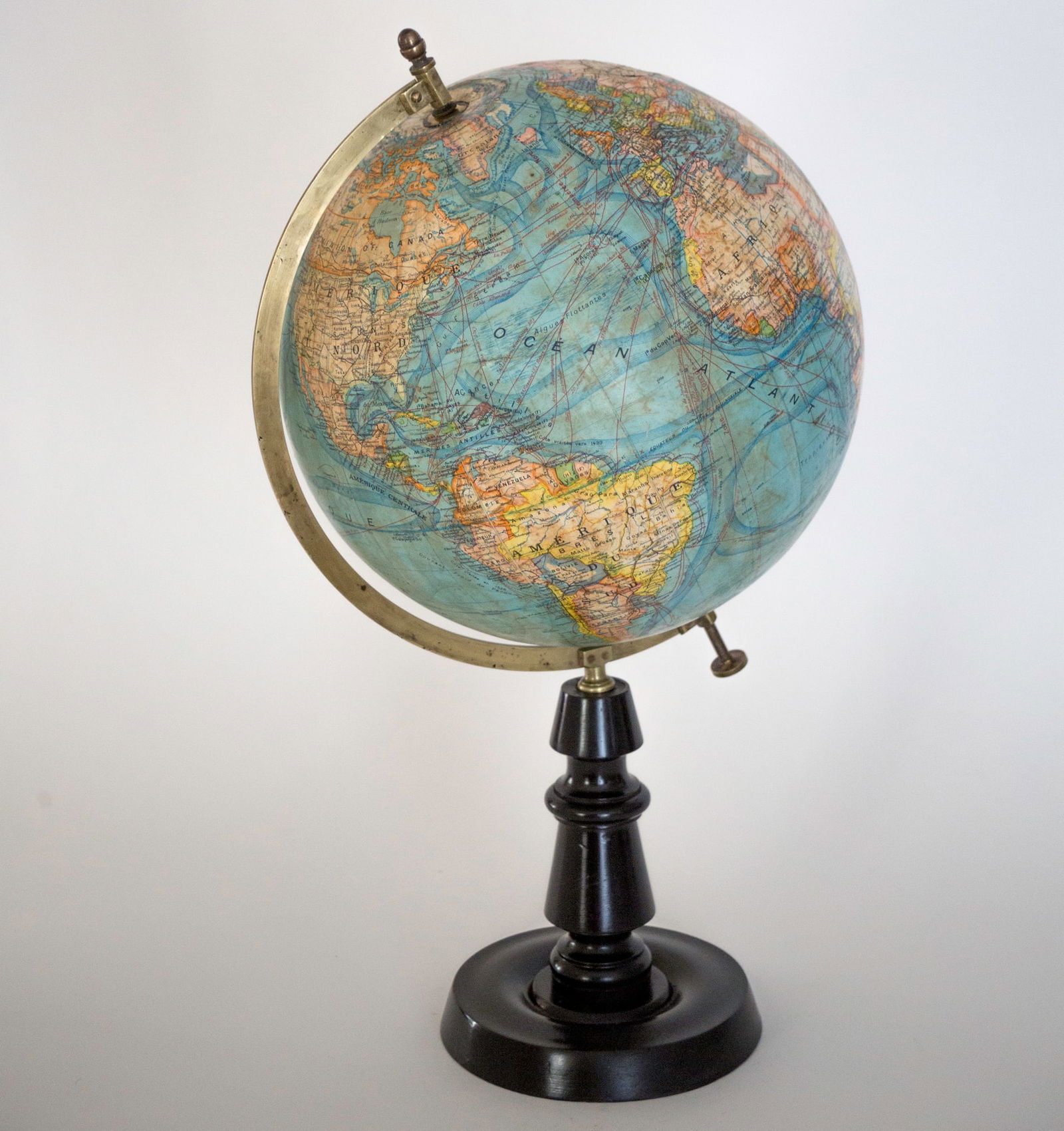 1925 14" ANTIQUE FRENCH TERRESTRIAL GLOBE FOREST table top: Title: 1925 14" ANTIQUE FRENCH TERRESTRIAL GLOBE FOREST table top Description: 14 inches French globe is a "Forest " with an address in Paris , 17 rue de Buci , this company was a School supply