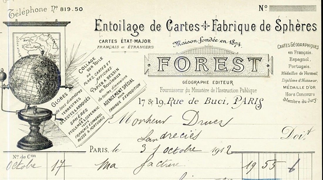 1925 14" ANTIQUE FRENCH TERRESTRIAL GLOBE FOREST table top - 7