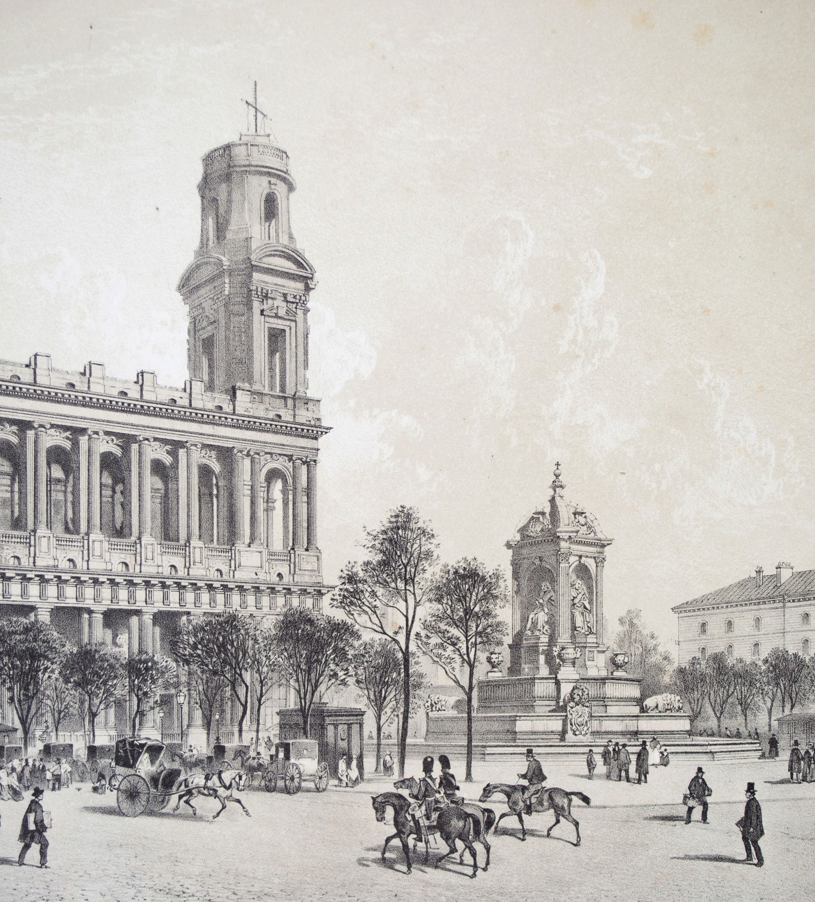 19th french lithogravure with demi tinte Paris Saint Sulpice church - 2