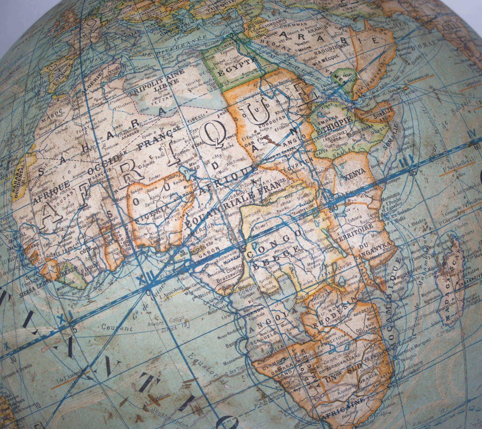 French 17" Girard Barrere et Thomas antique terrestrial globe 17 inches - 6