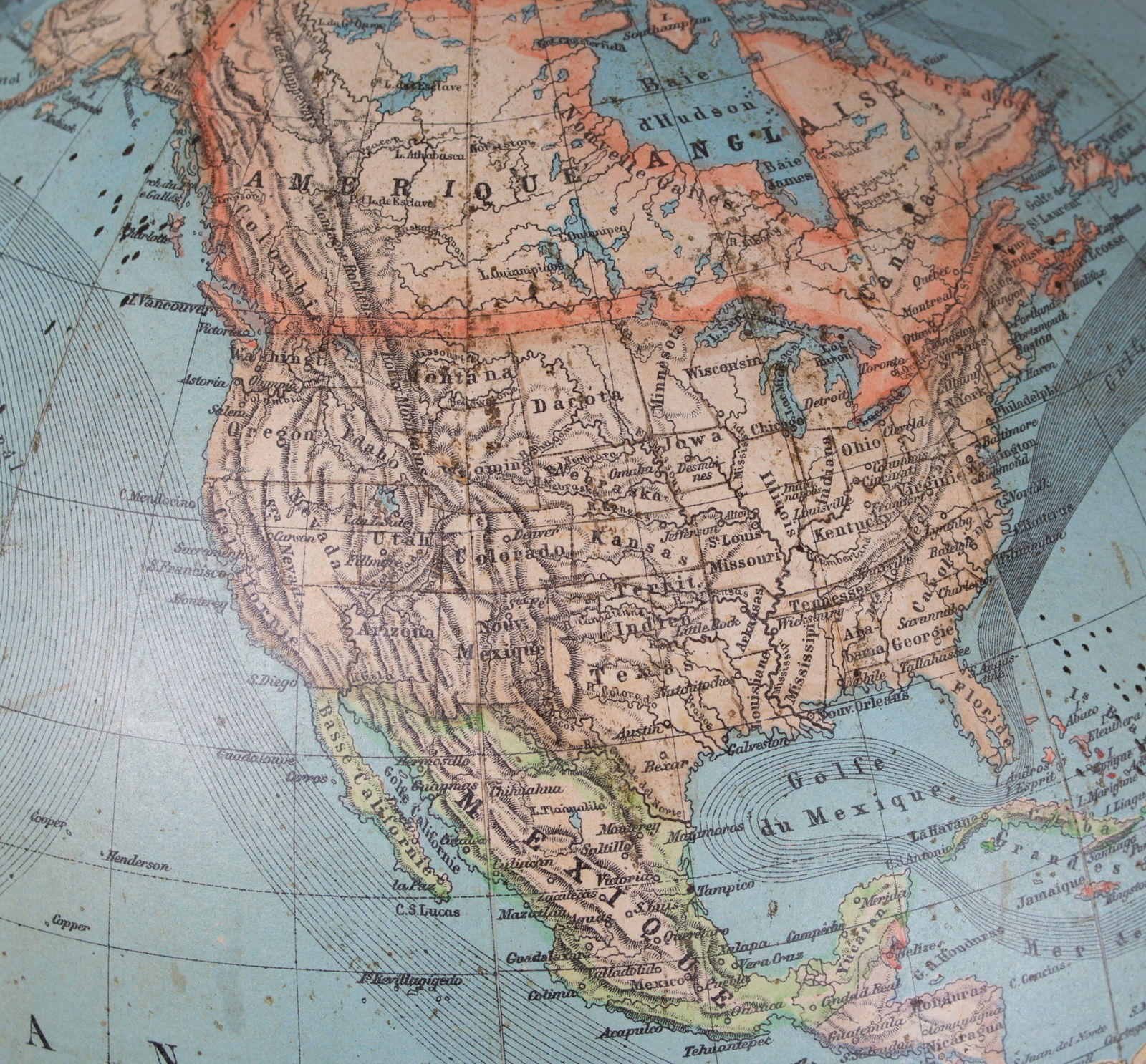 1870's 13" Vivien de Saint Martin FRENCH ANTIQUE TERRESTRIAL GLOBE MAPPEMONDE - 4