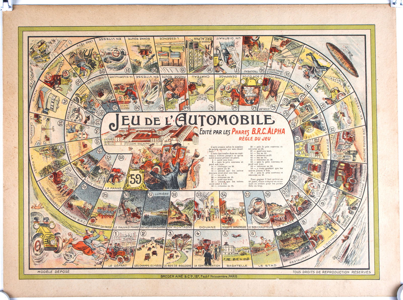 French Jeu de L'oie/ Goose game 1900 early car advertisement (1 of 4)