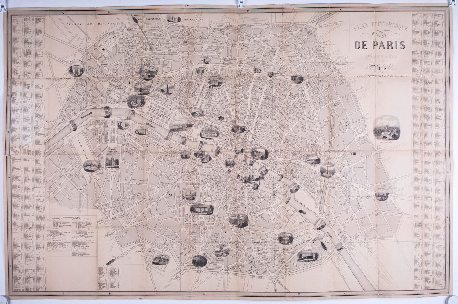 1843 FRENCH ANTIQUE MAP OF PARIS Fatout Vuillemin: Title: 1843 FRENCH ANTIQUE MAP OF PARIS Fatout Vuillemin Description: 1843 LARGE FRENCH ANTIQUE MAP OF PARIS , Fatout editeur Vuillemin vignette large French map of Paris circa 1843 edited by “F