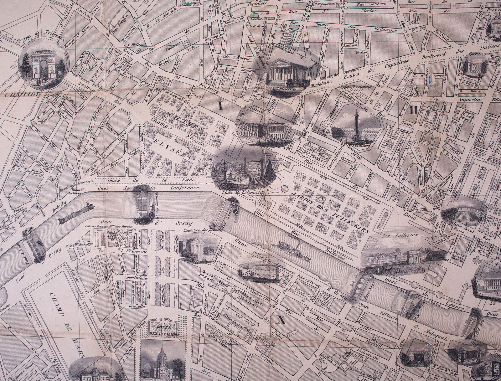 1843 FRENCH ANTIQUE MAP OF PARIS Fatout Vuillemin - 3