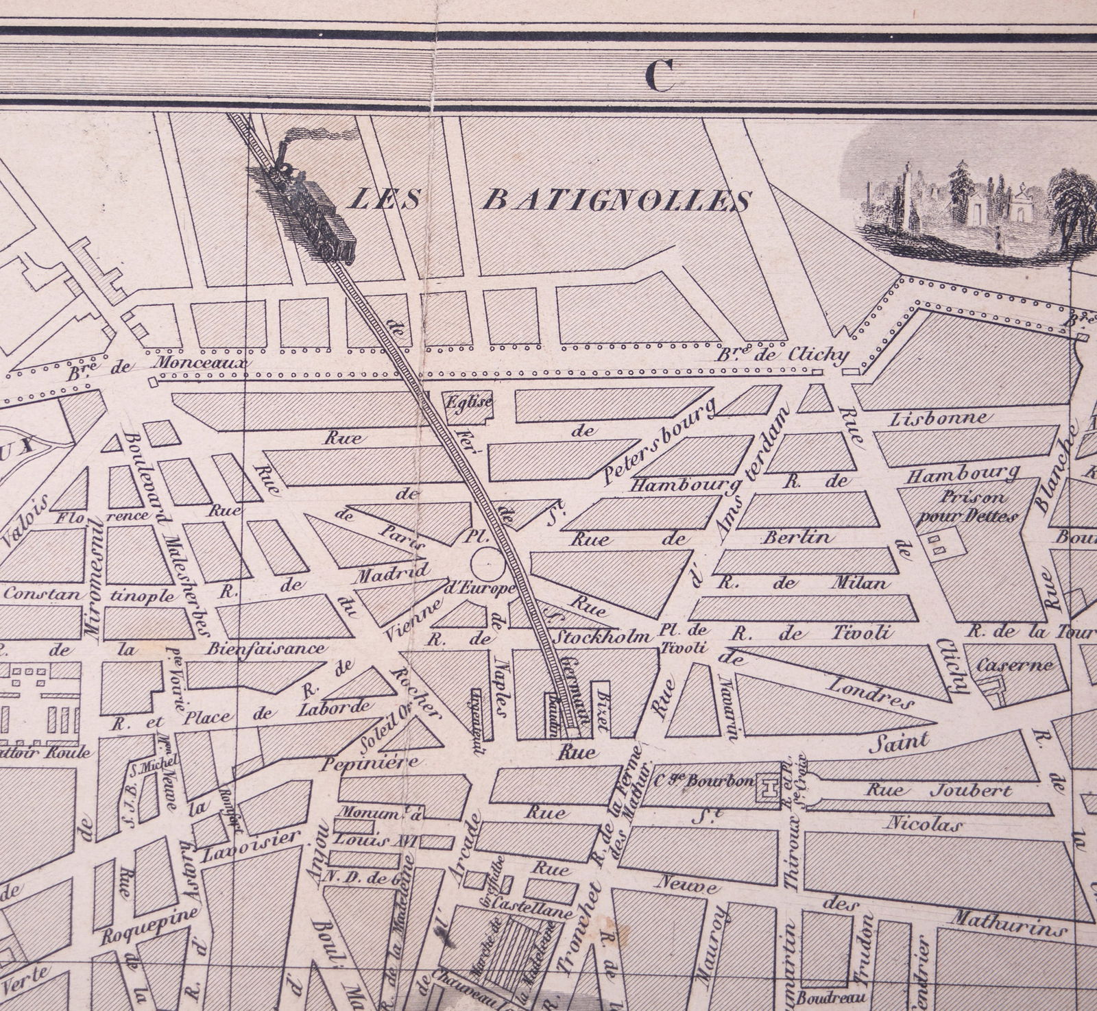 1843 FRENCH ANTIQUE MAP OF PARIS Fatout Vuillemin - 4