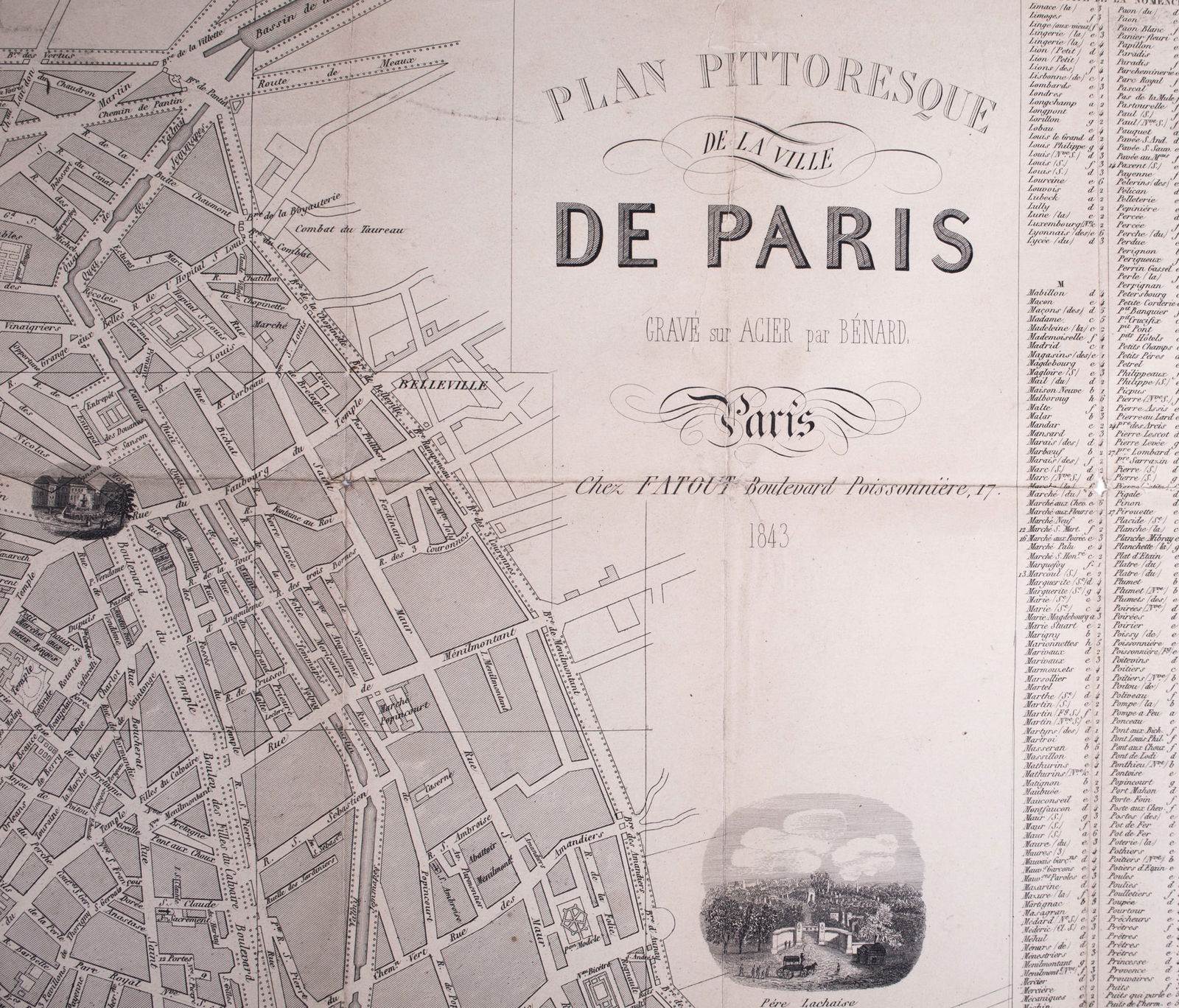 1843 FRENCH ANTIQUE MAP OF PARIS Fatout Vuillemin - 5