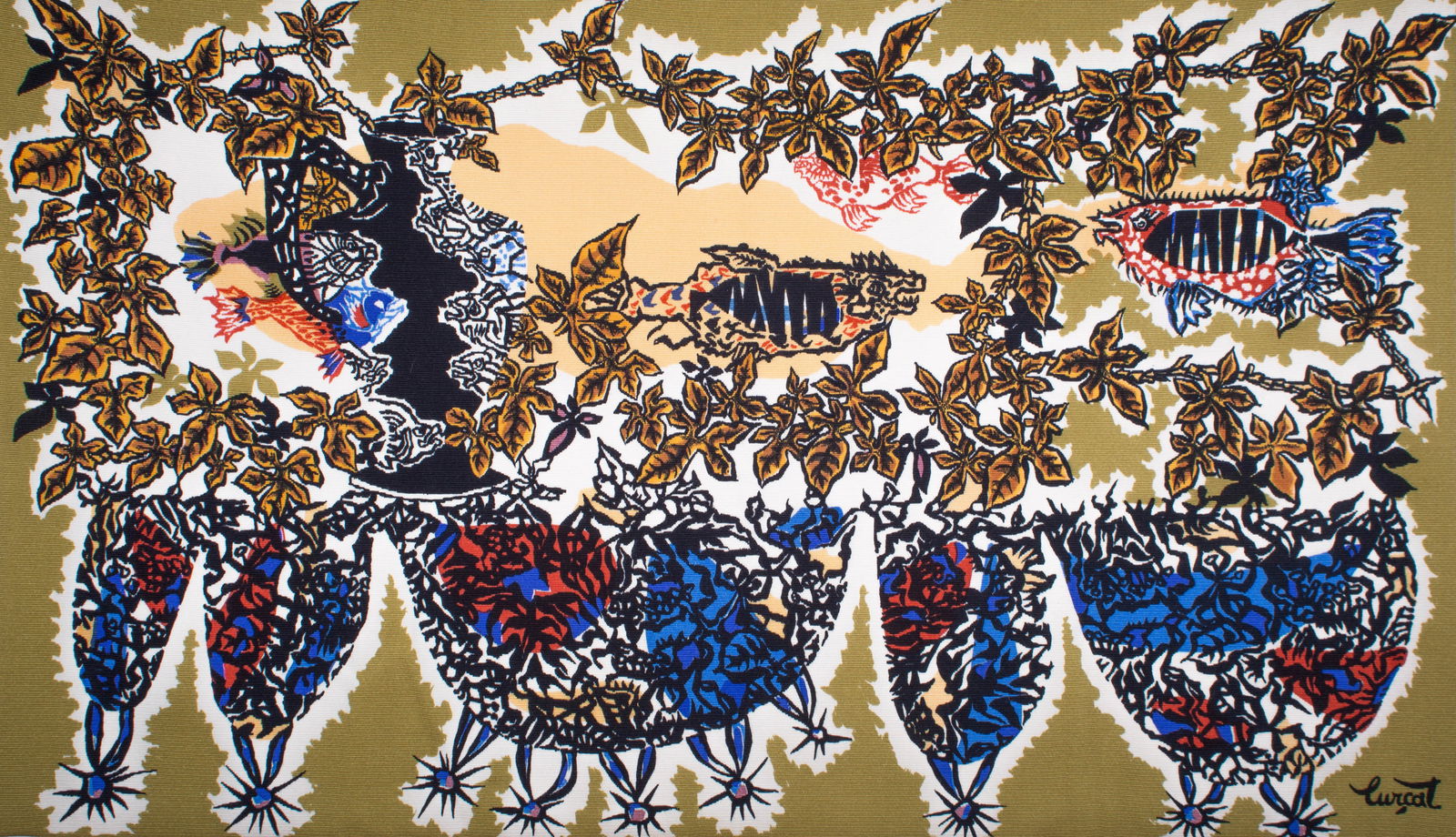 School of Fish -Aquarium Lurcat silkscreen tapestry Aubusson - 2