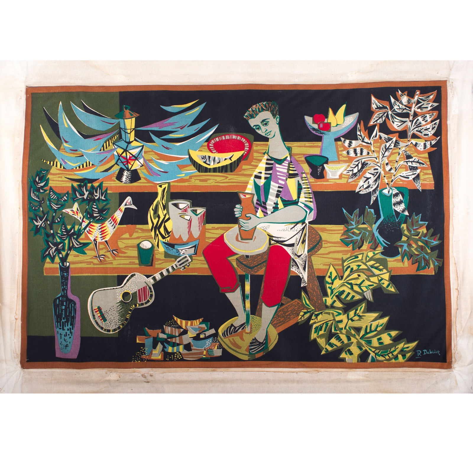 FRENCH TAPESTRY Debieve MODERNIST AUBUSSON Robert Four The potter - 2